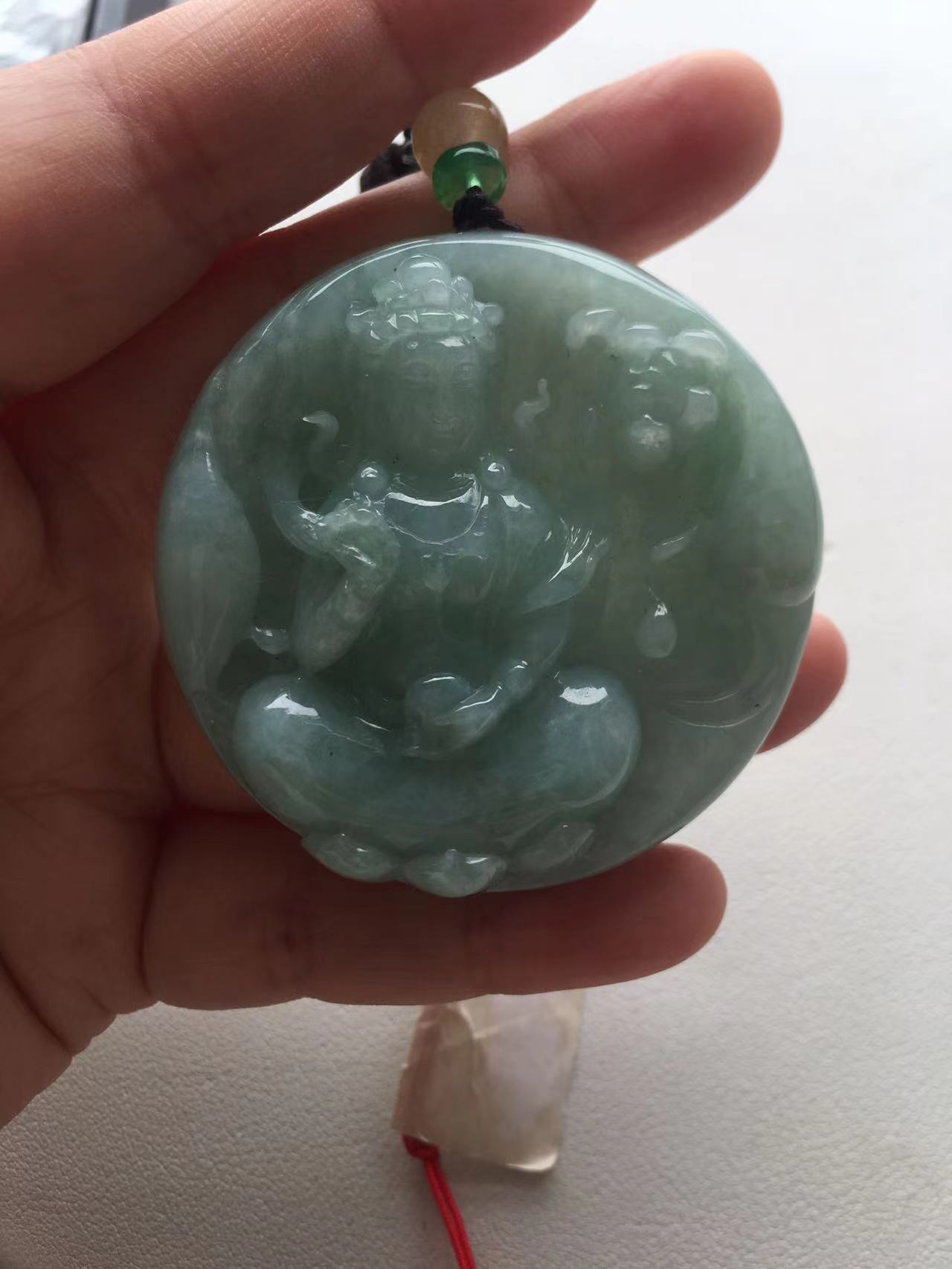 Natural Green Jade Guanyin Pendant - Burmese Jadeite Type A from Hpakant, Myanmar | Myanmar Jadeite