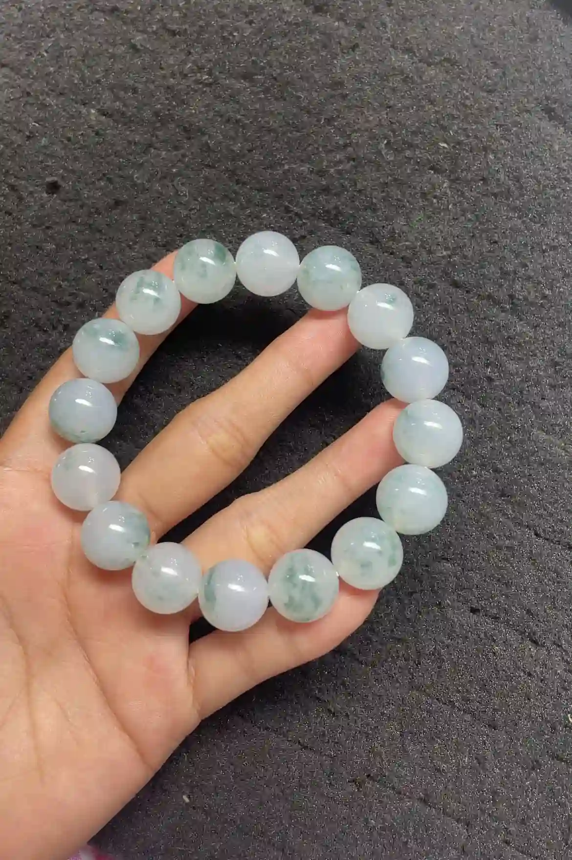 Icy Floating Flower Jadeite Beaded Bracelet, view 2 | Myanmar Jadeite reference #3000001