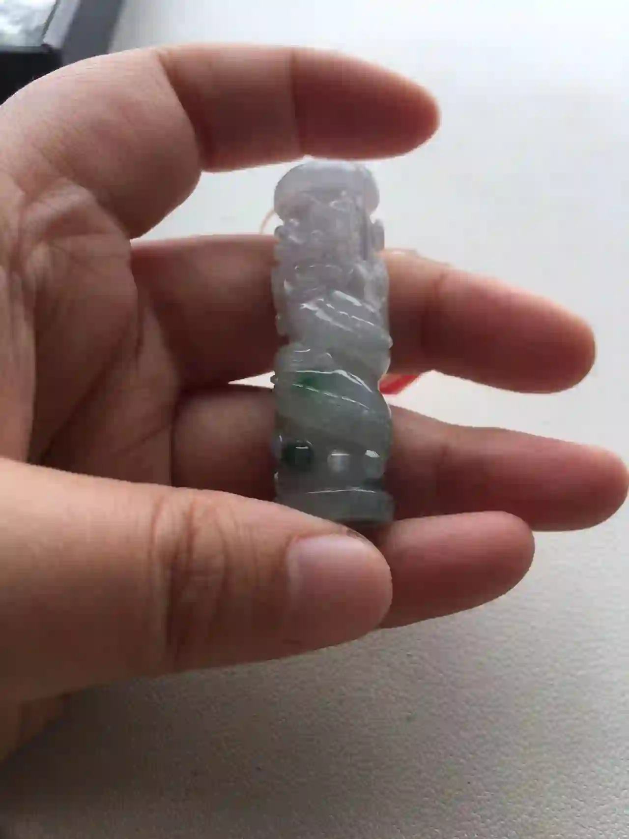  Natural Icy Green Jade Dragon Column Pendant | Myanmar Jadeite reference #2040017