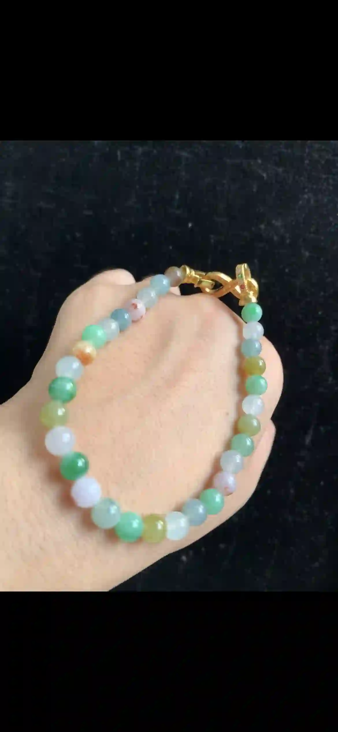 Pastel Rainbow Multi-Color Jade Bead Bracelet with Gold Interlocking Clasp, view 2 | Myanmar Jadeite reference #32460001
