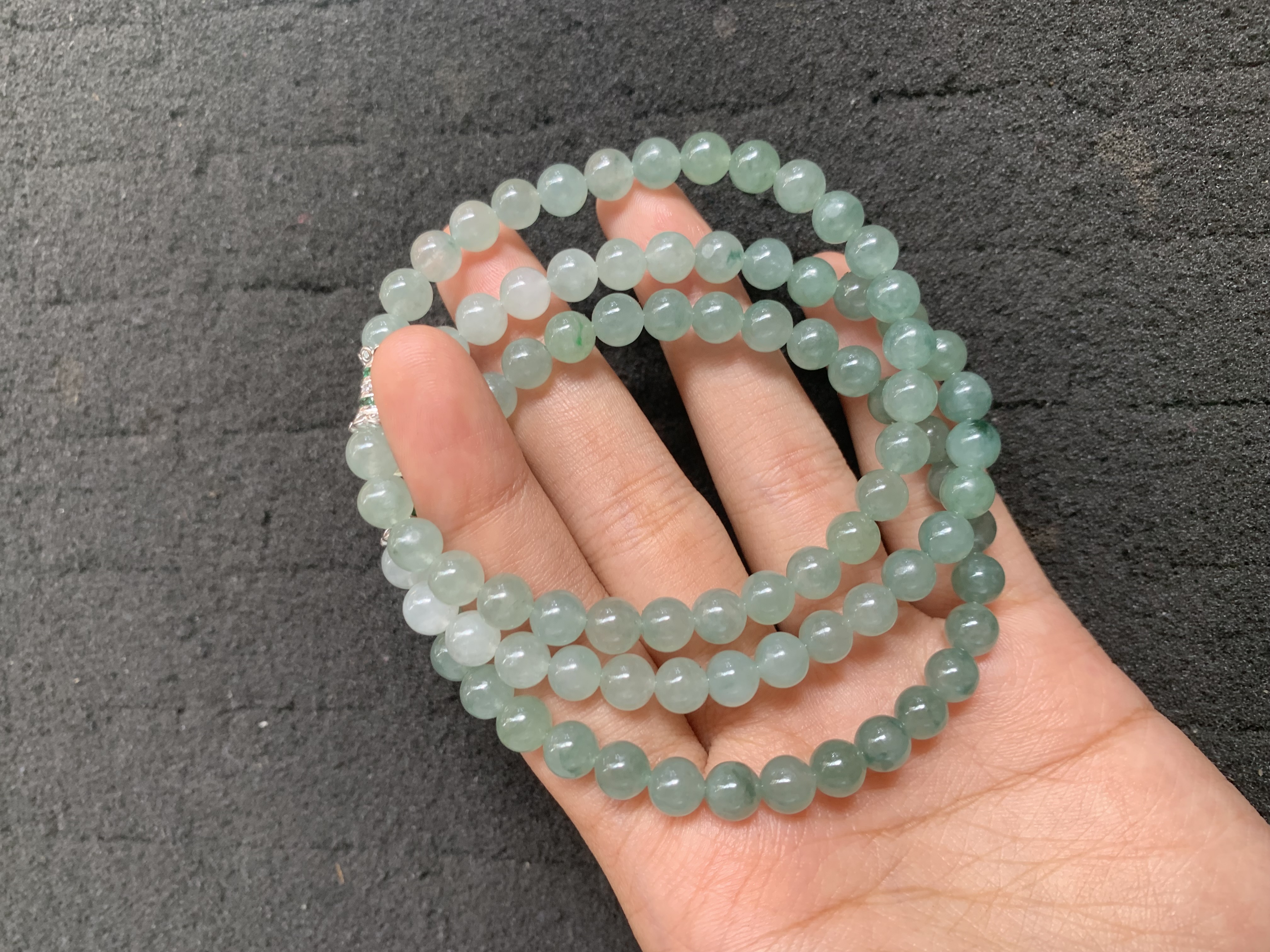   Natural Icy Blue Green Jade Bead Necklace - Burmese Jadeite from Myanmar