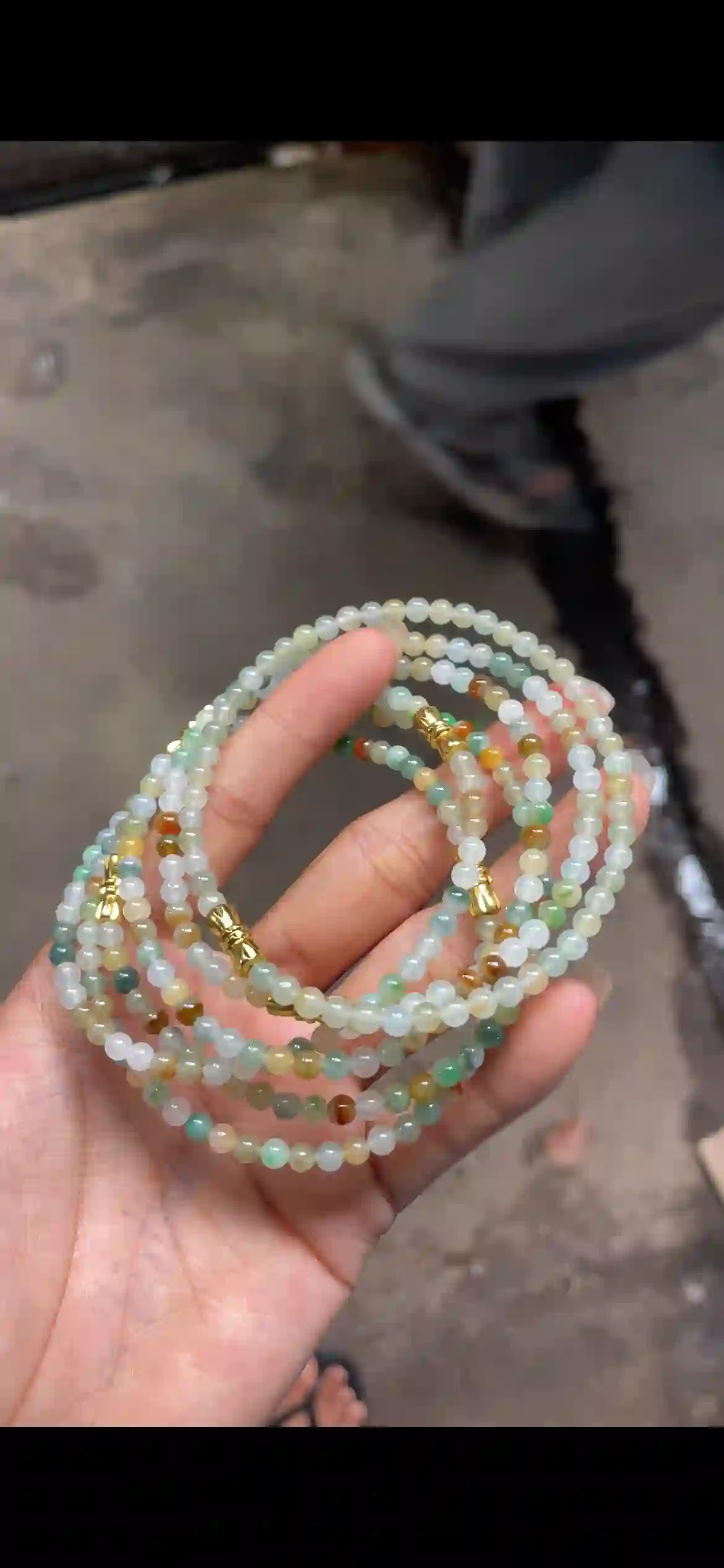   Multi-Color Icy Jade Bead Multi-Layer Necklace with Gold Clasps, view 2 | Myanmar Jadeite reference #5970002