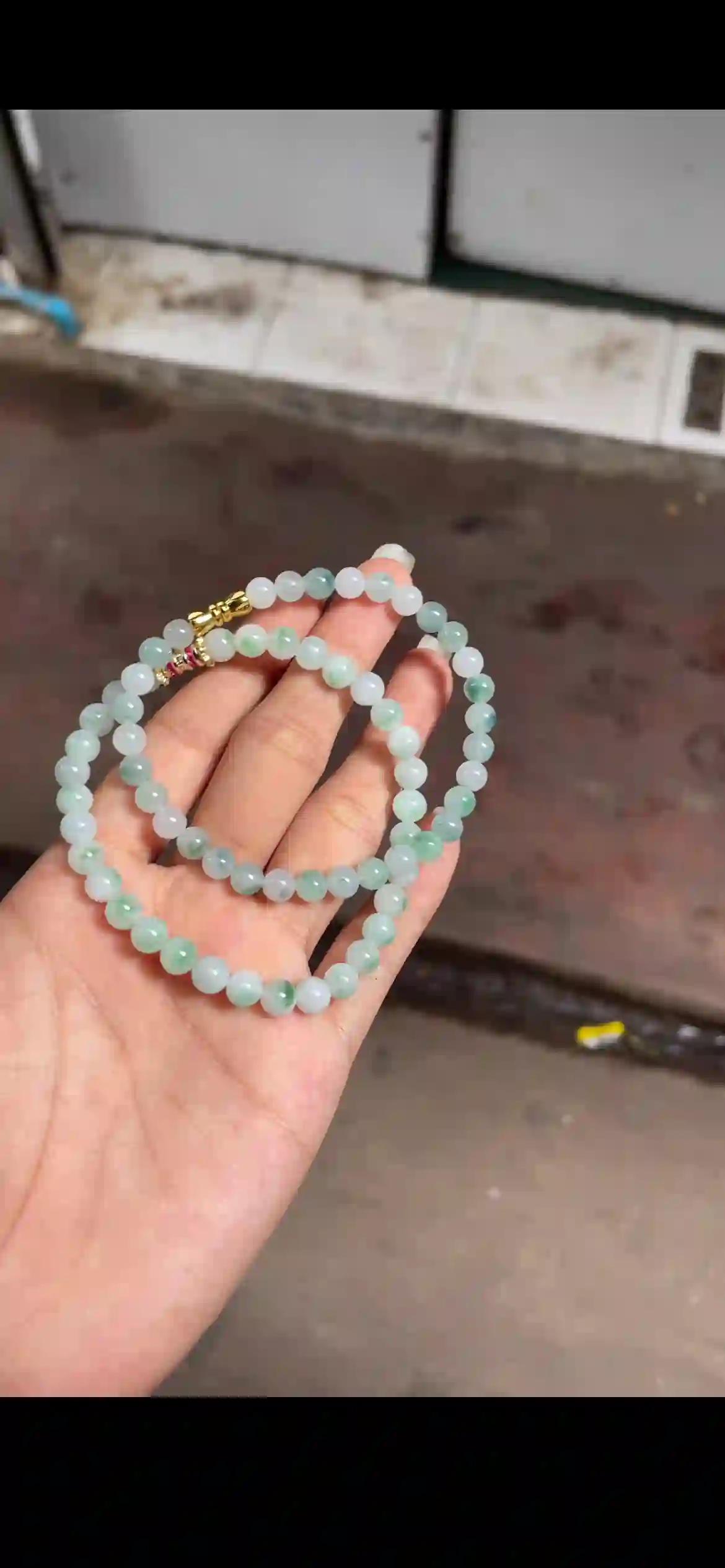  Double-Strand Icy Floating Green Jade Bead Bracelet with Gemstone Accent Clasps | Myanmar Jadeite reference #17820001