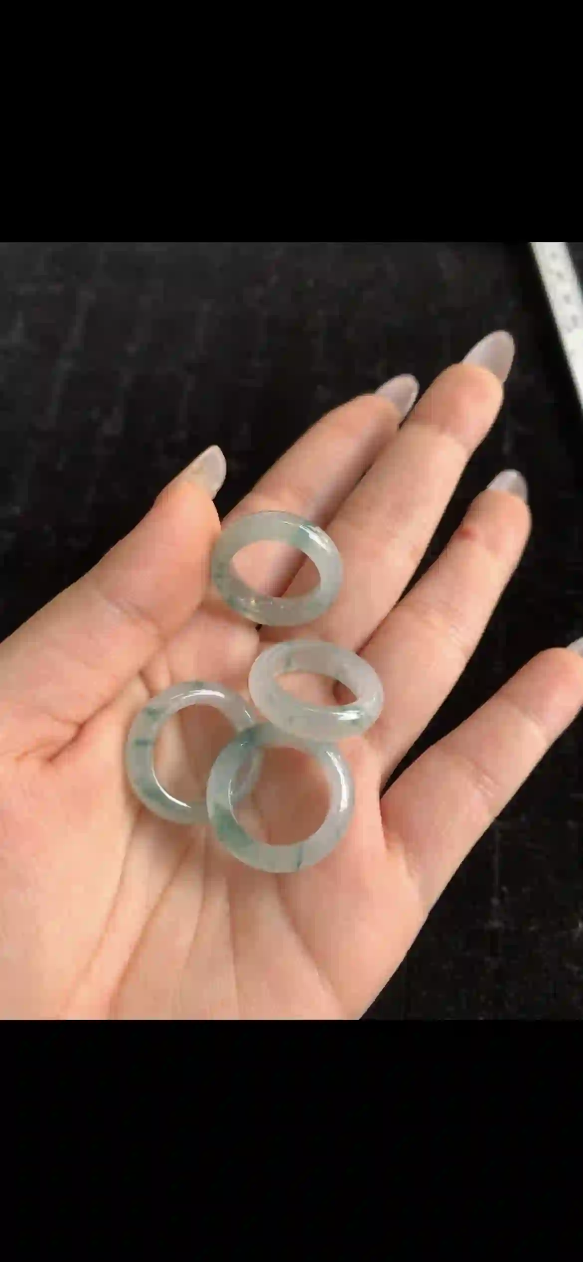 Set of Four Icy Floating Green Jade Band Rings | Myanmar Jadeite reference #32340001