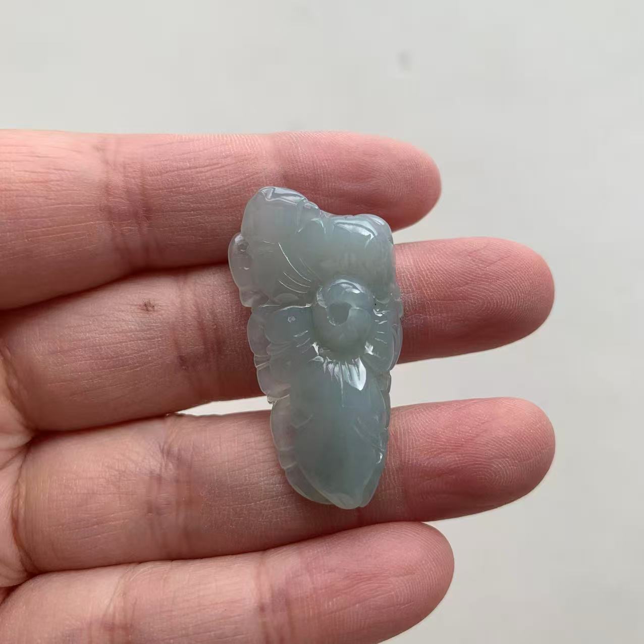   Icy Jade Pendant with Goldfish and Lotus Carving - Burmese Jadeite Type A from Hpakant, Myanmar | Myanmar Jadeite