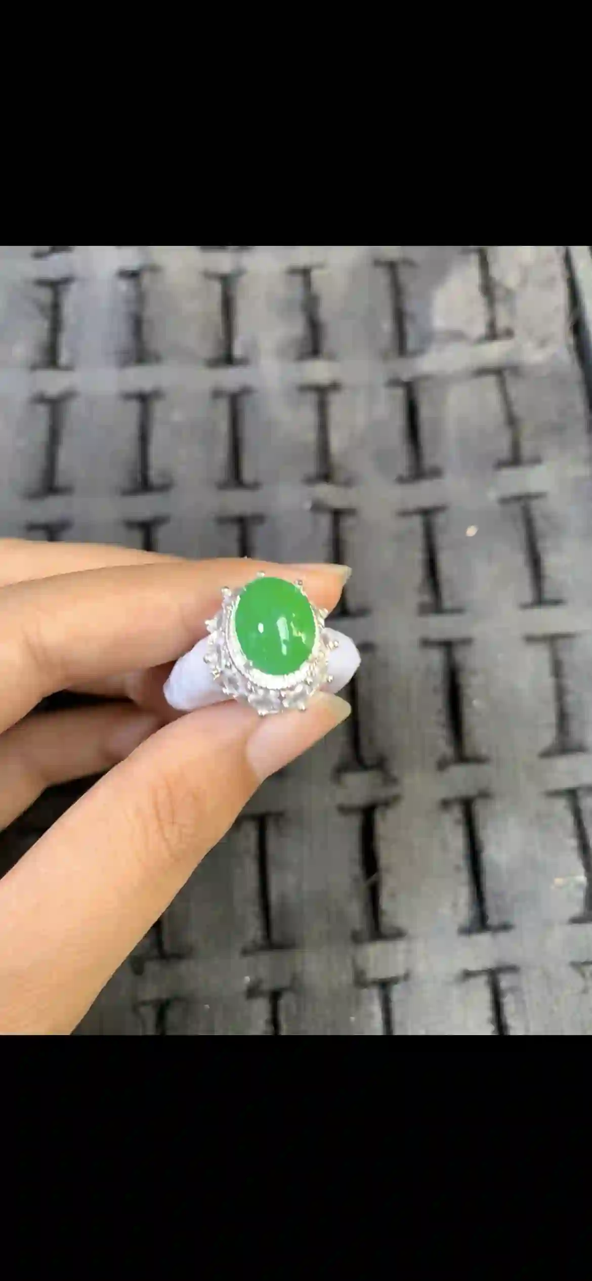 Imperial Emerald‑Green Jade Halo Ring, view 2 | Myanmar Jadeite reference #14730001