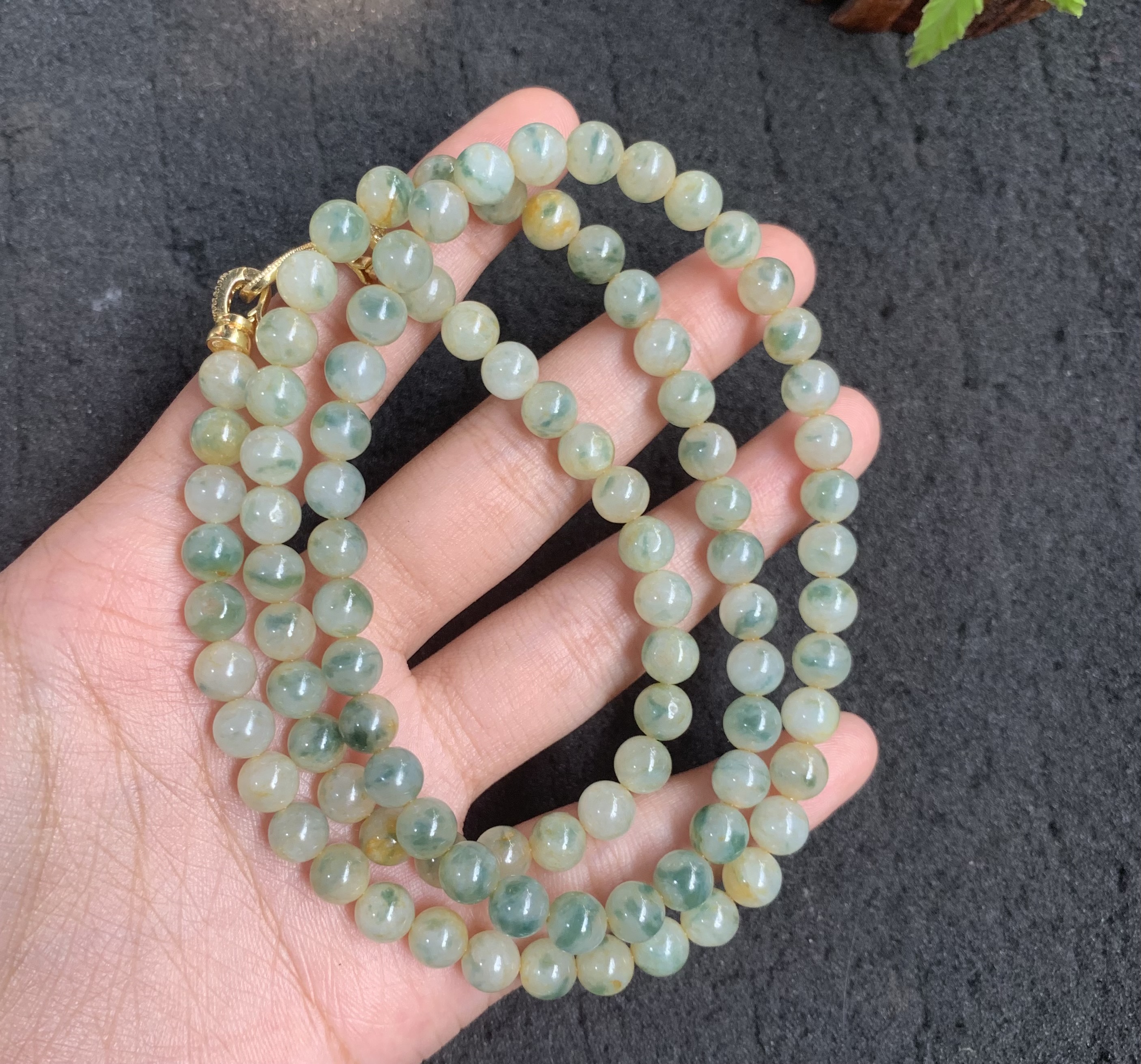 Multi-Strand Jadeite Bead Necklace with Gold-Toned Clasp