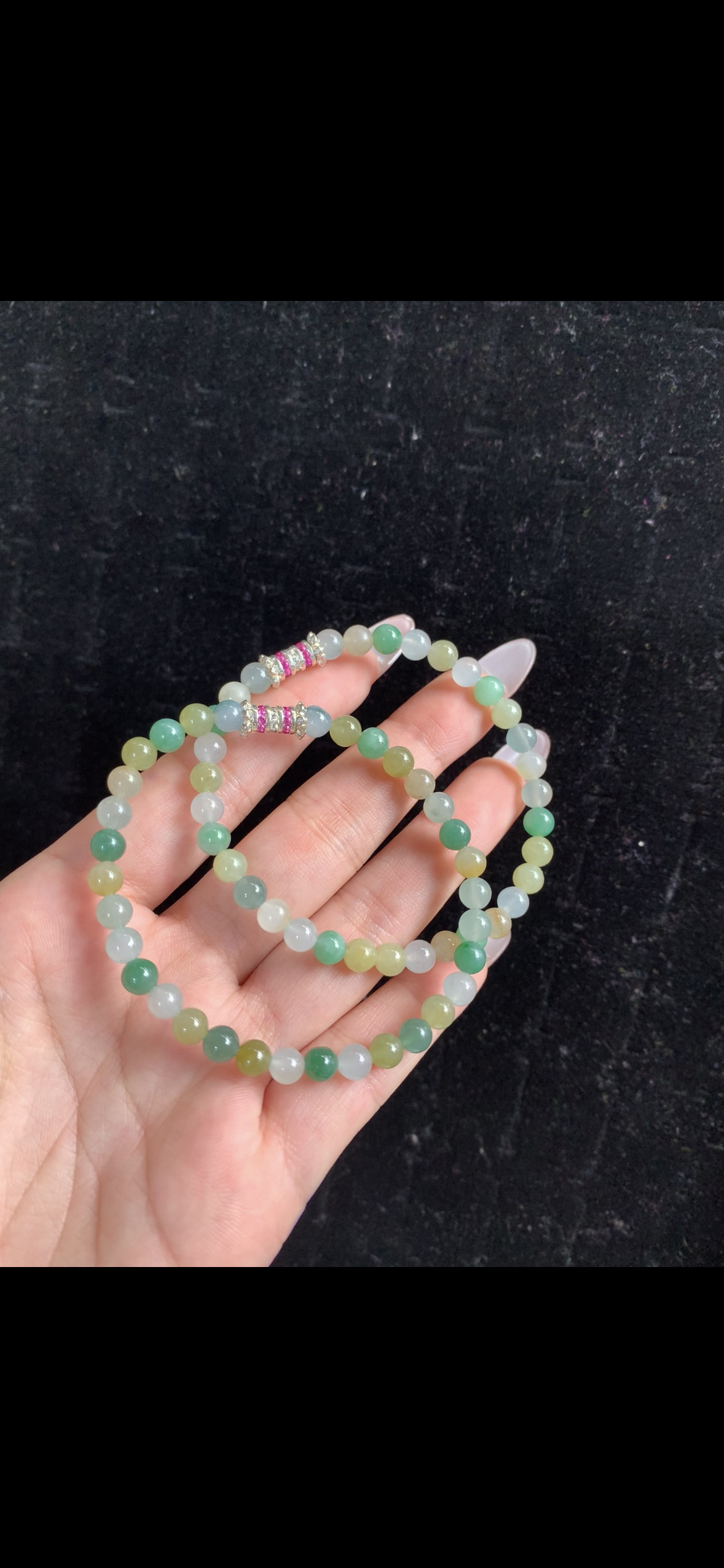 Pastel Multitone Jade Double-Strand Bracelet with Crystal Accents