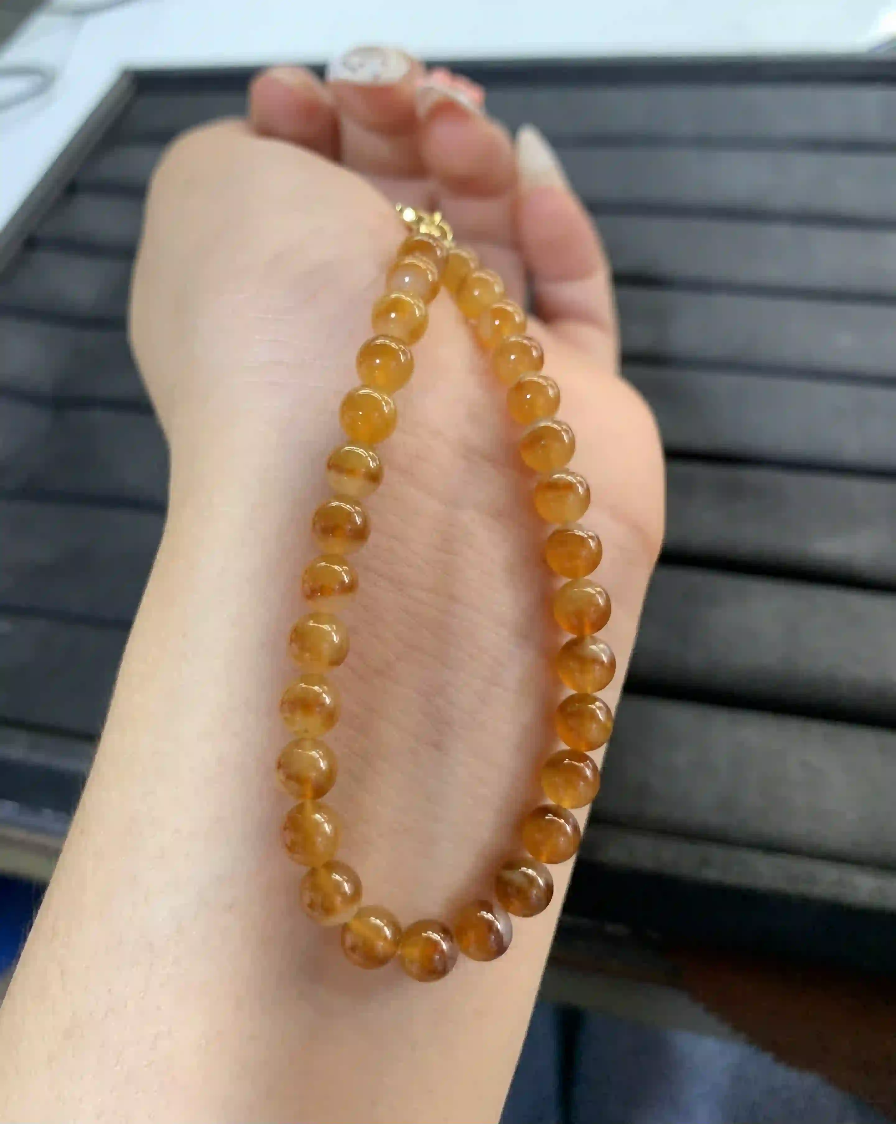 Natural Yellow Jade Bead Necklace, view 2 | Myanmar Jadeite reference #1680001