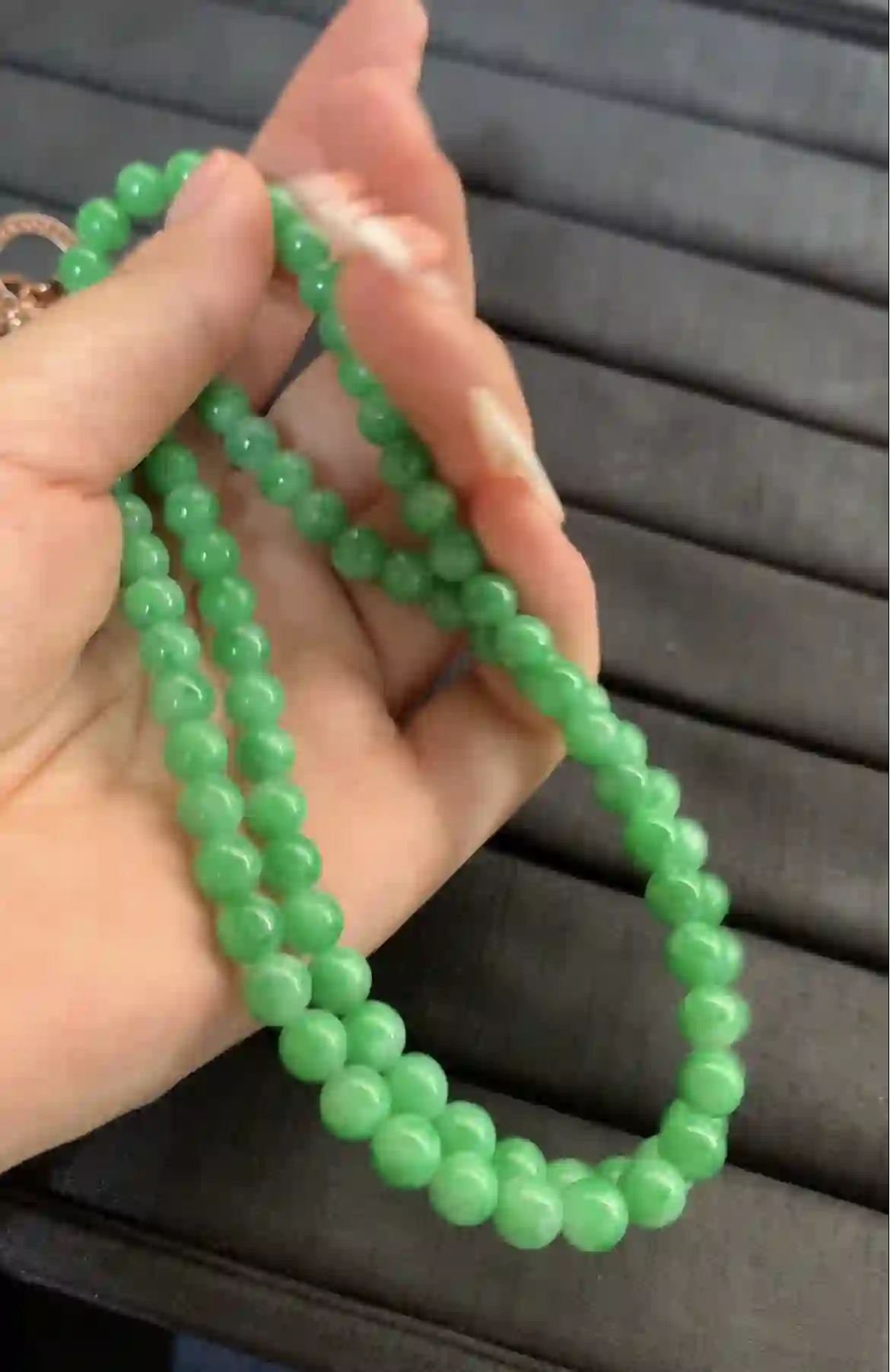   Natural Bright Green Jade Bead Necklace, view 2 | Myanmar Jadeite reference #1950003
