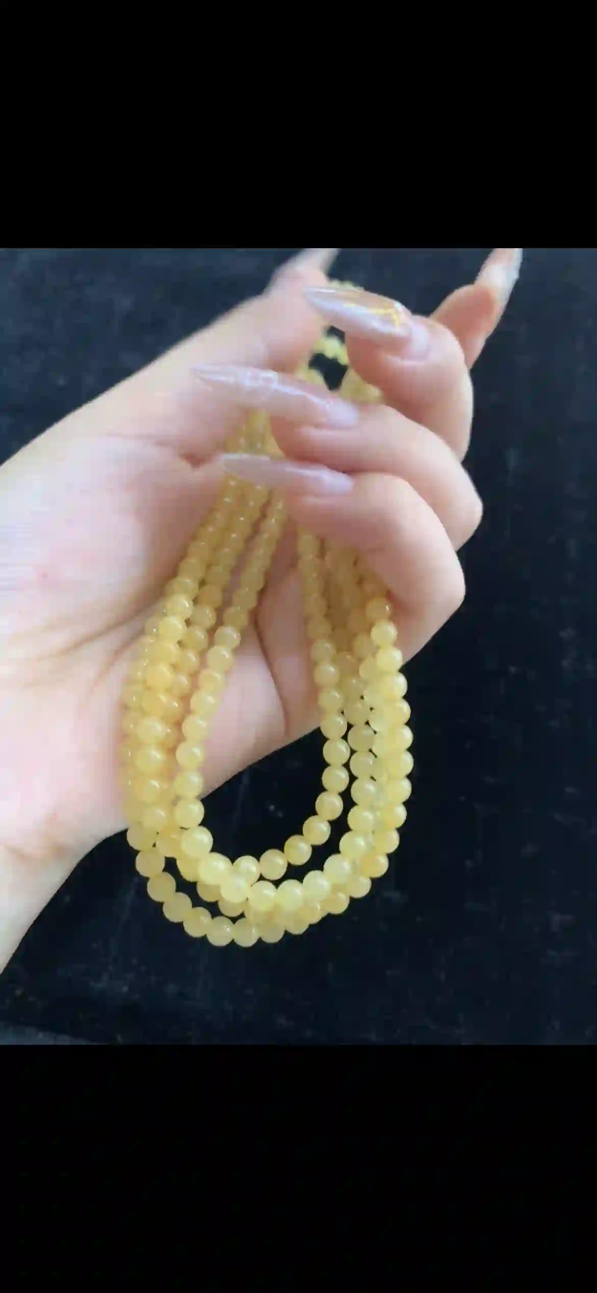 Soft Honey Yellow Jade Long Beaded Necklace — Endless Lariat Style | Myanmar Jadeite reference #31200002