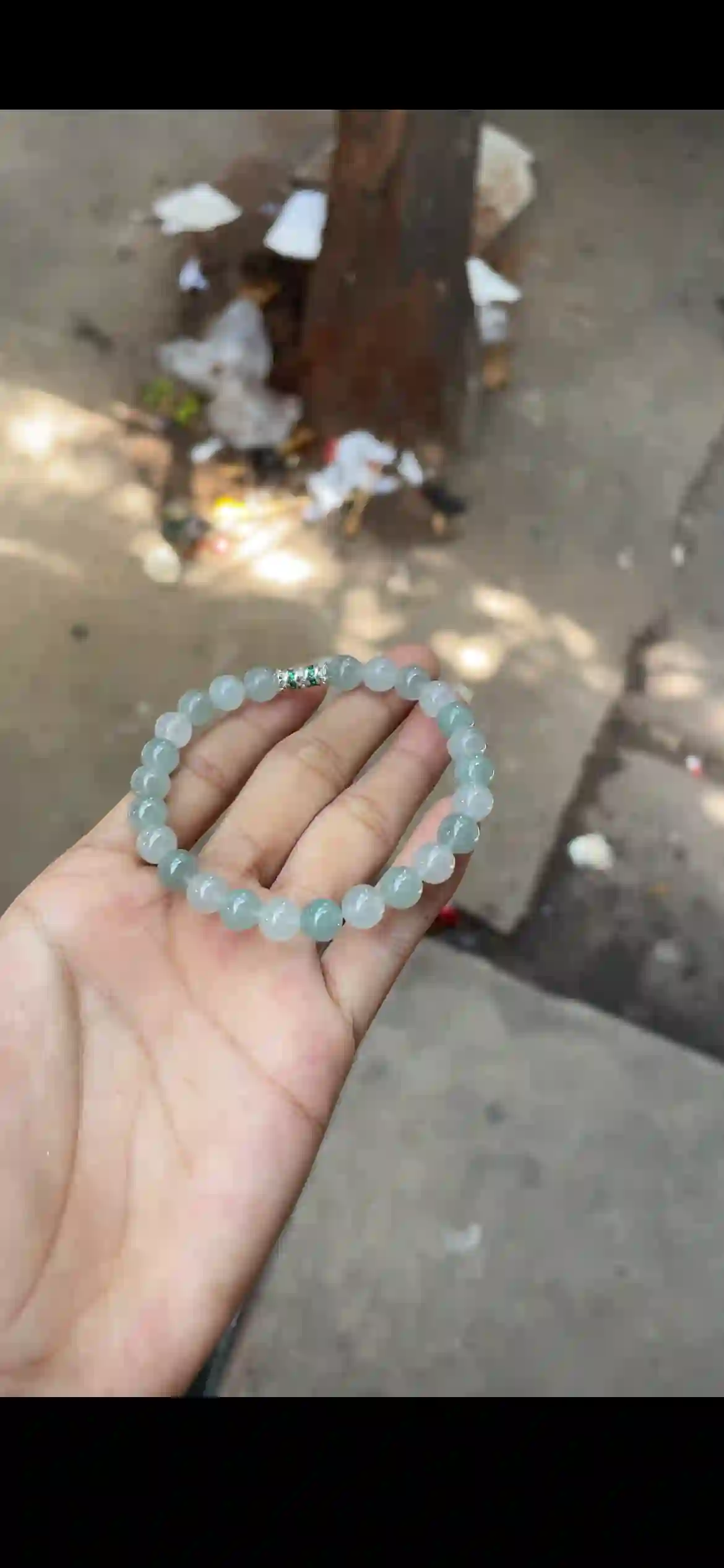 Translucent Icy Pale Green Jade Beaded Bracelet with Sparkling Accent, view 2 | Myanmar Jadeite reference #22200001