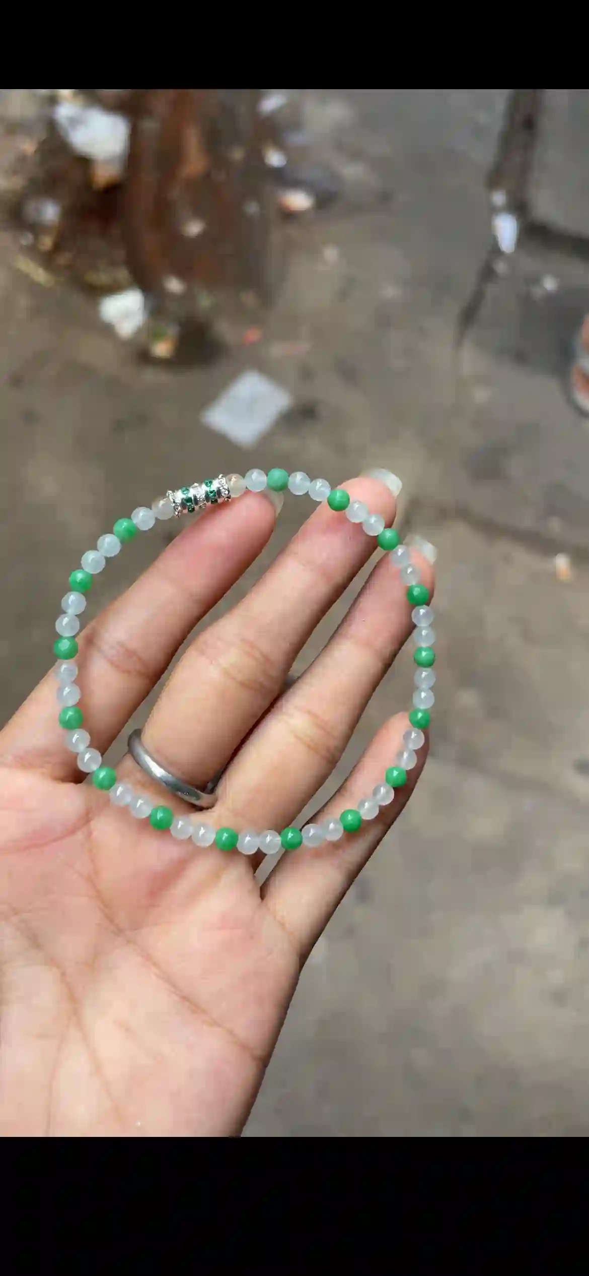  Icy Floating Blue‑Green Jadeite Bead Brac | Myanmar Jadeite reference #13950001