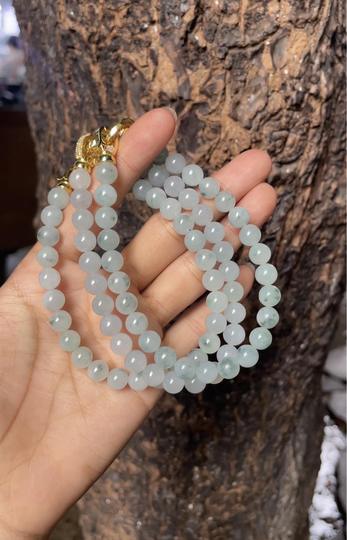 Natural Green Mottled Jade Beaded Necklace - Burmese Jadeite from Myanmar
