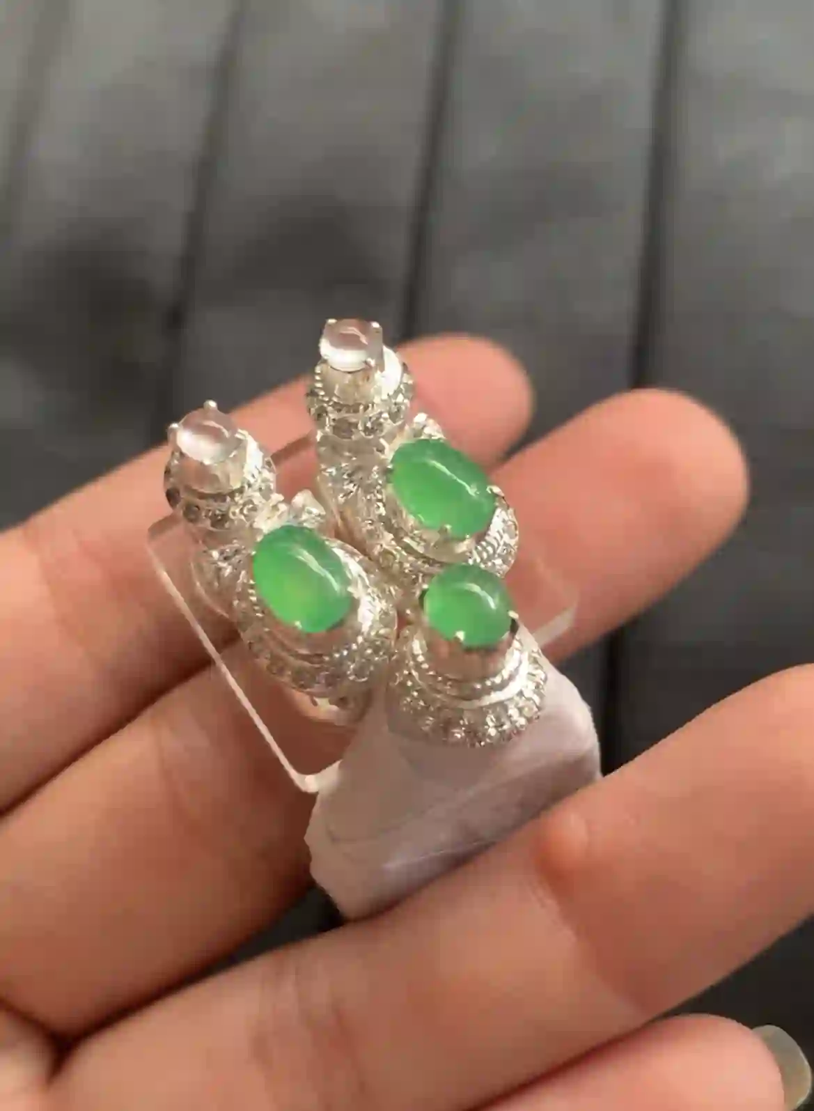 Vintage Style Jadeite Stud Earrings, view 2 | Myanmar Jadeite reference #2190010
