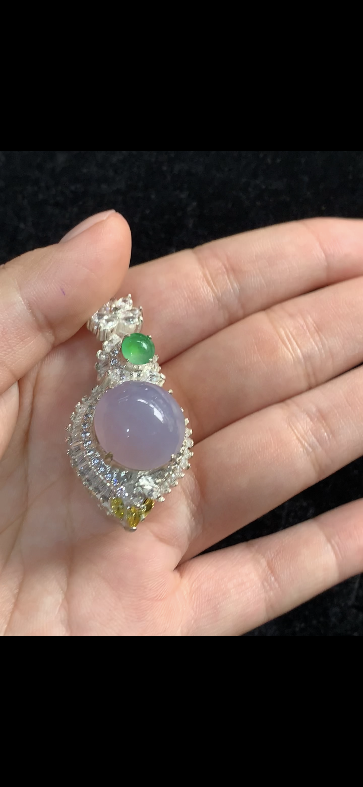 Lavender & Imperial Green Jade Pendant with Diamond & Yellow Sapphire Accents - Burmese Jadeite from Myanmar
