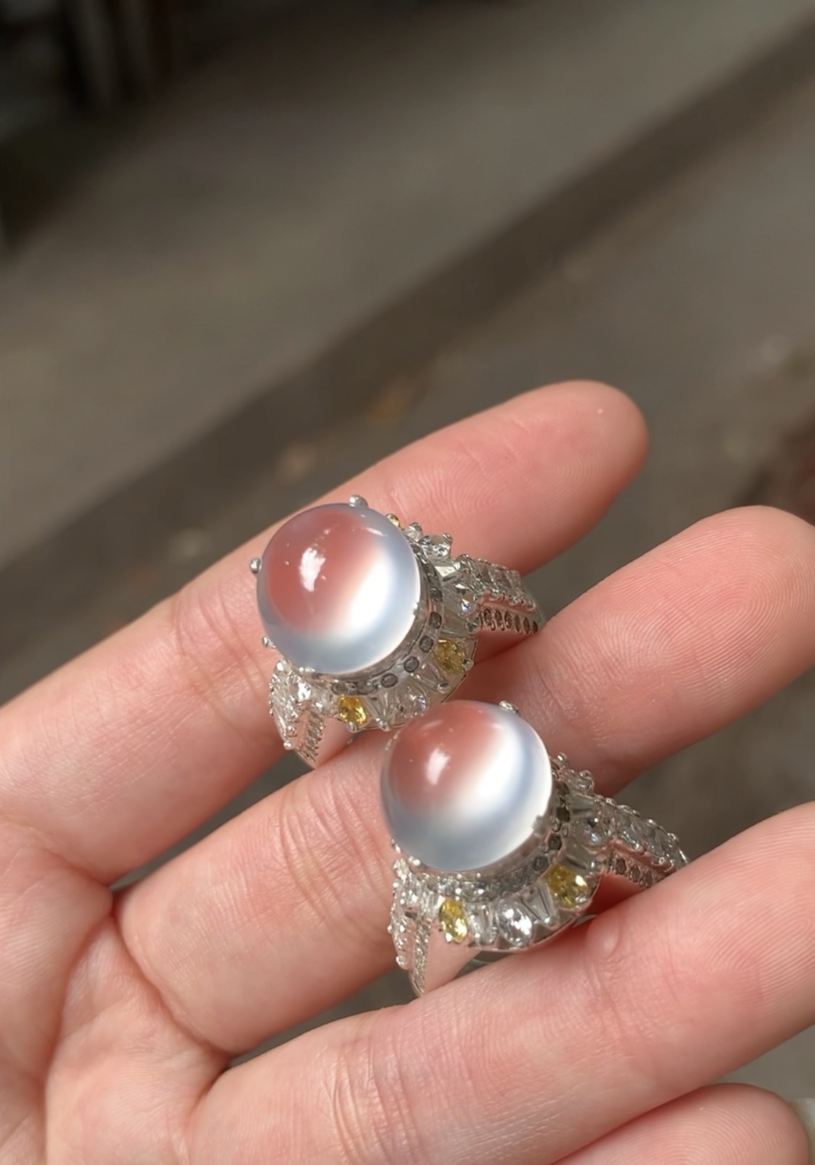 Icy Jade Ring Set with Yellow Accents - Burmese Jadeite Type A from Hpakant, Myanmar | Myanmar Jadeite