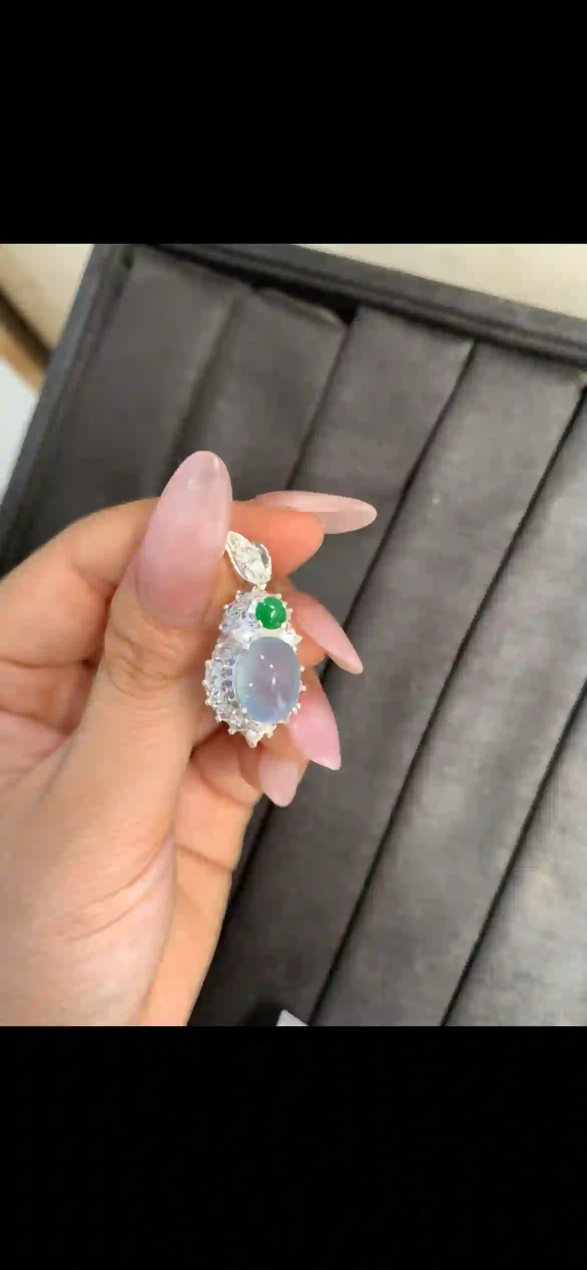 Icy Lavender‑Blue Jadeite Cocktail Ring with Diamond Accents, view 2 | Myanmar Jadeite reference #9060001