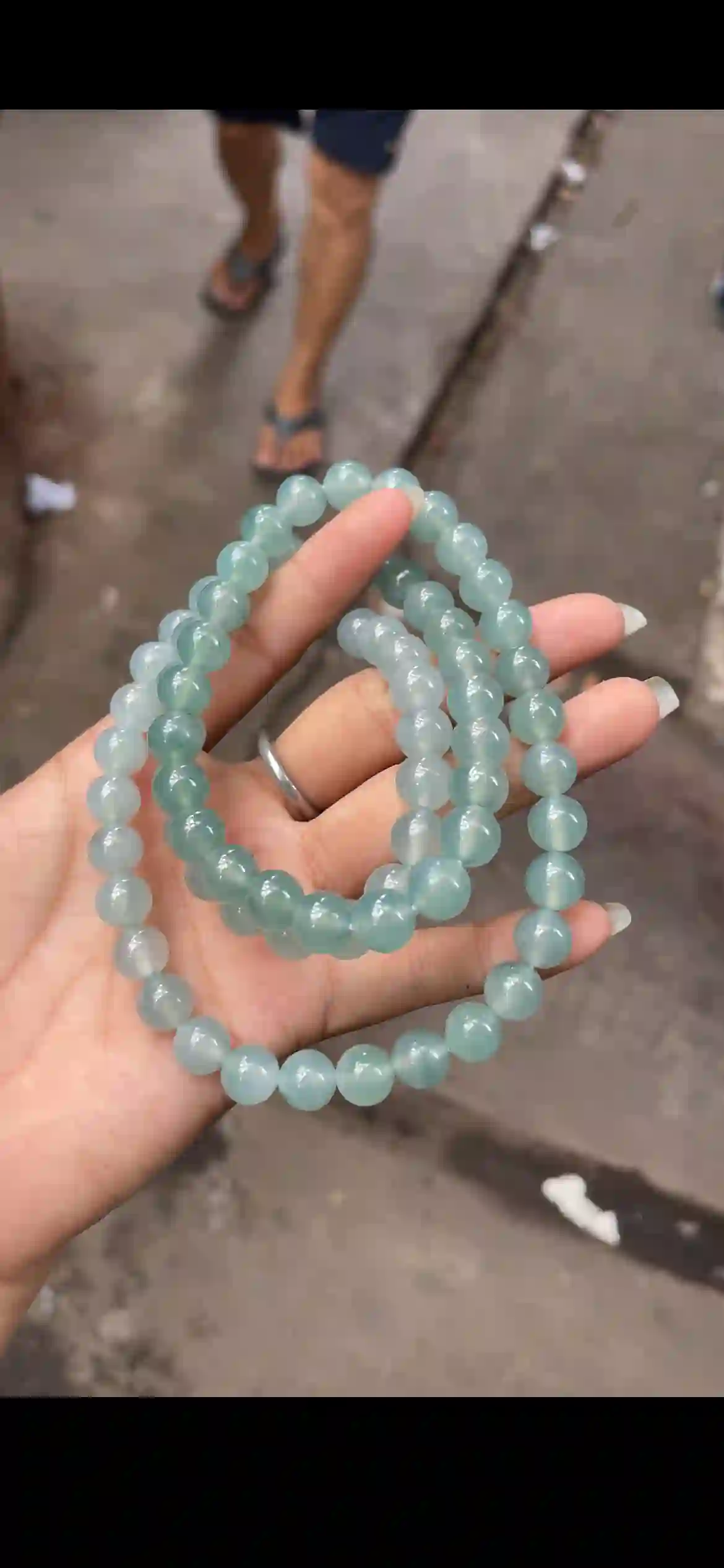 Icy Soft Blue‑Green Jadeite Long Bead Strand, view 2 | Myanmar Jadeite reference #13920001