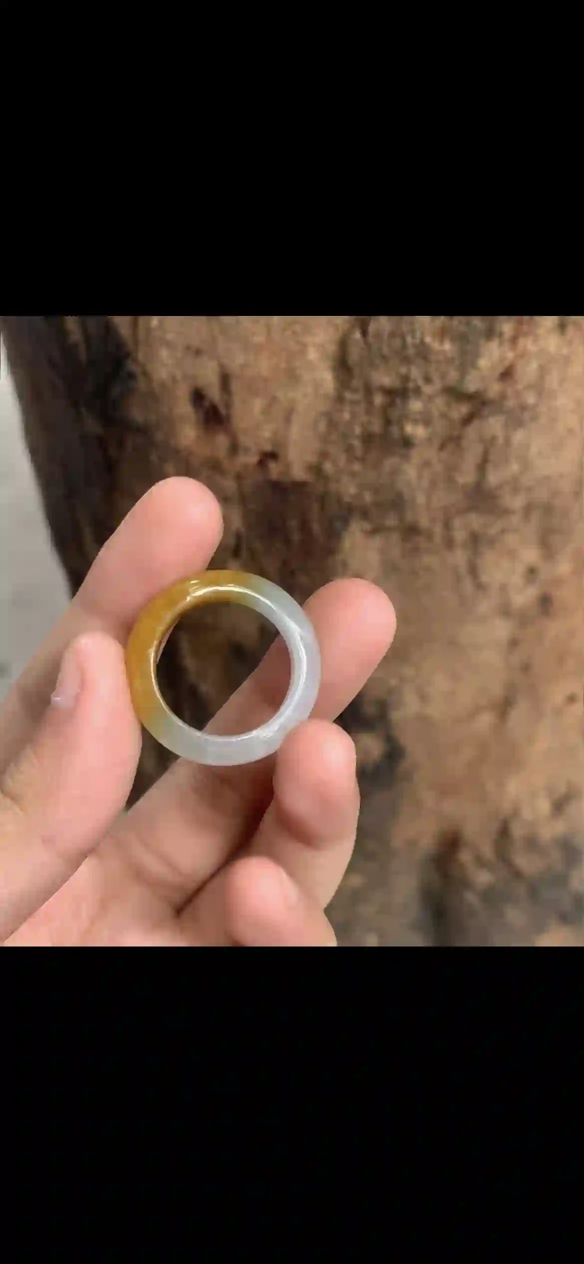Two-Tone White & Golden Yellow Jadeite Band Ring — Natural Color Transition | Myanmar Jadeite reference #30570001