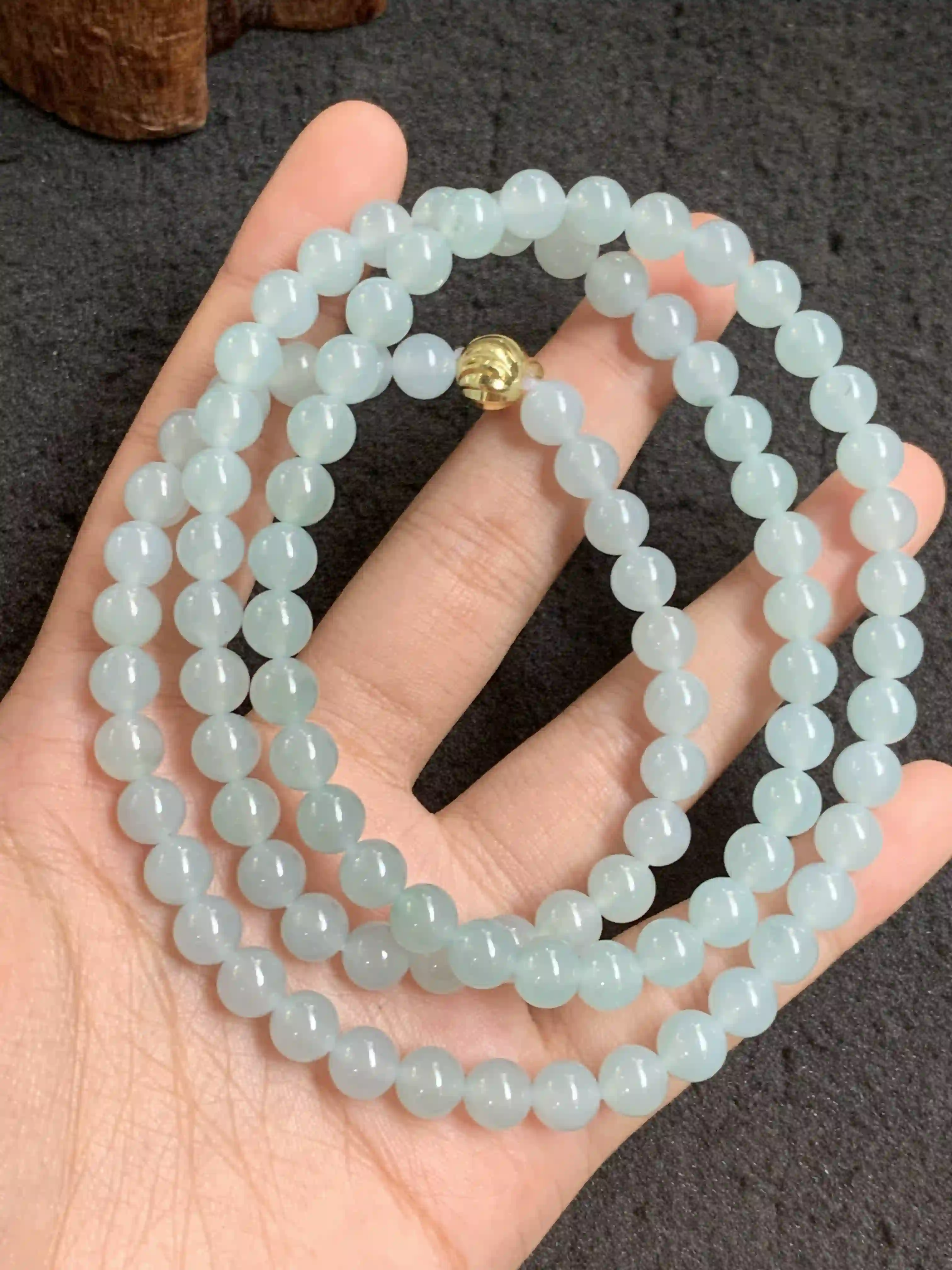 Light Blue Jade Beaded Multi-loop Bracelet/Necklace | Myanmar Jadeite reference #270001