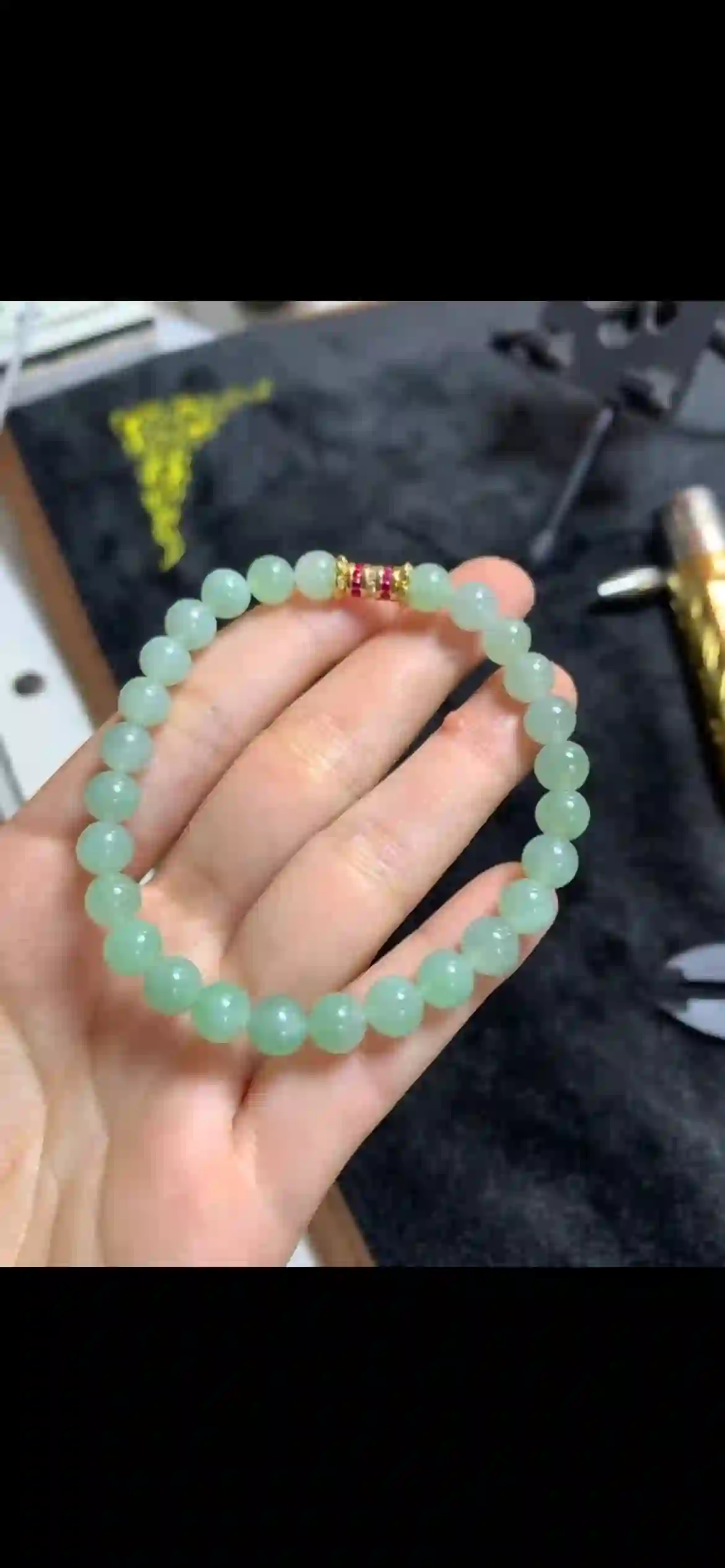 Serene Icy Celadon Jadeite Bead Bracelet | Myanmar Jadeite reference #16560001