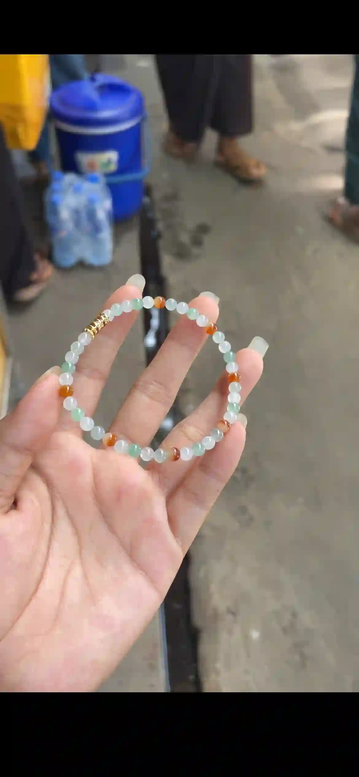 Multicolor Pastel Jade Beaded Bracelet with Gold Accent | Myanmar Jadeite reference #23070001