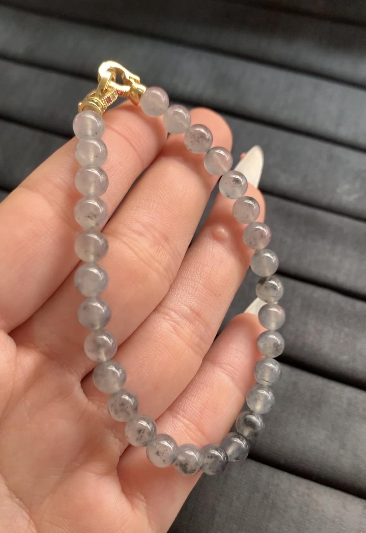   Natural Black Ice Jade Bead Bracelet - Burmese Jadeite from Myanmar