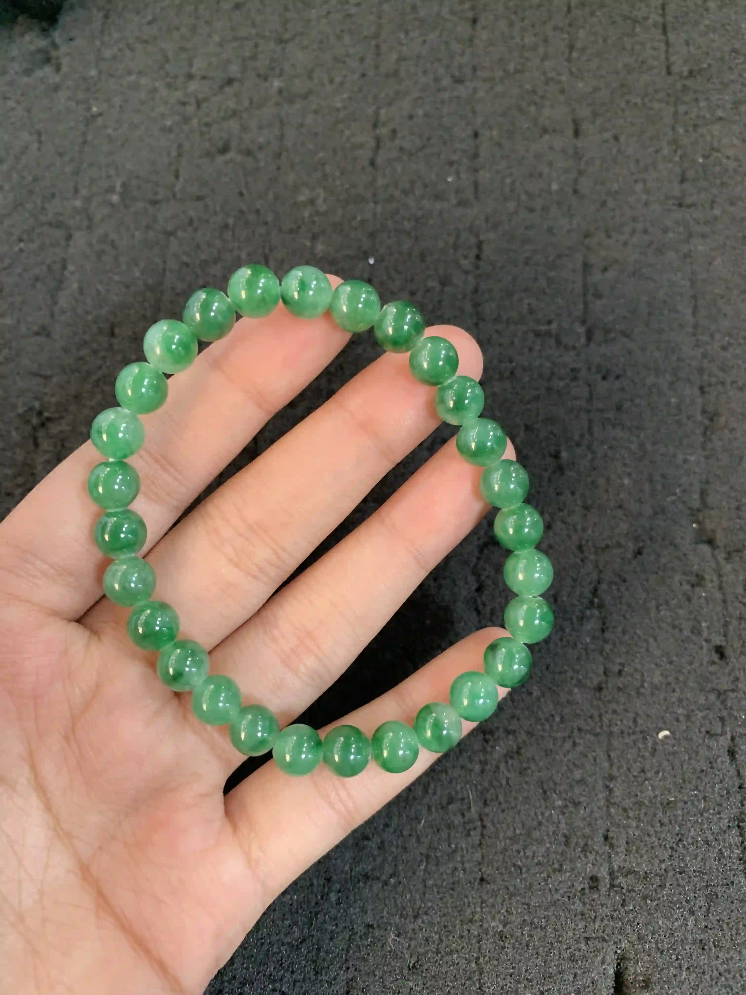 Natural Green Jade Beaded Bracelet, view 2 | Myanmar Jadeite reference #1410001