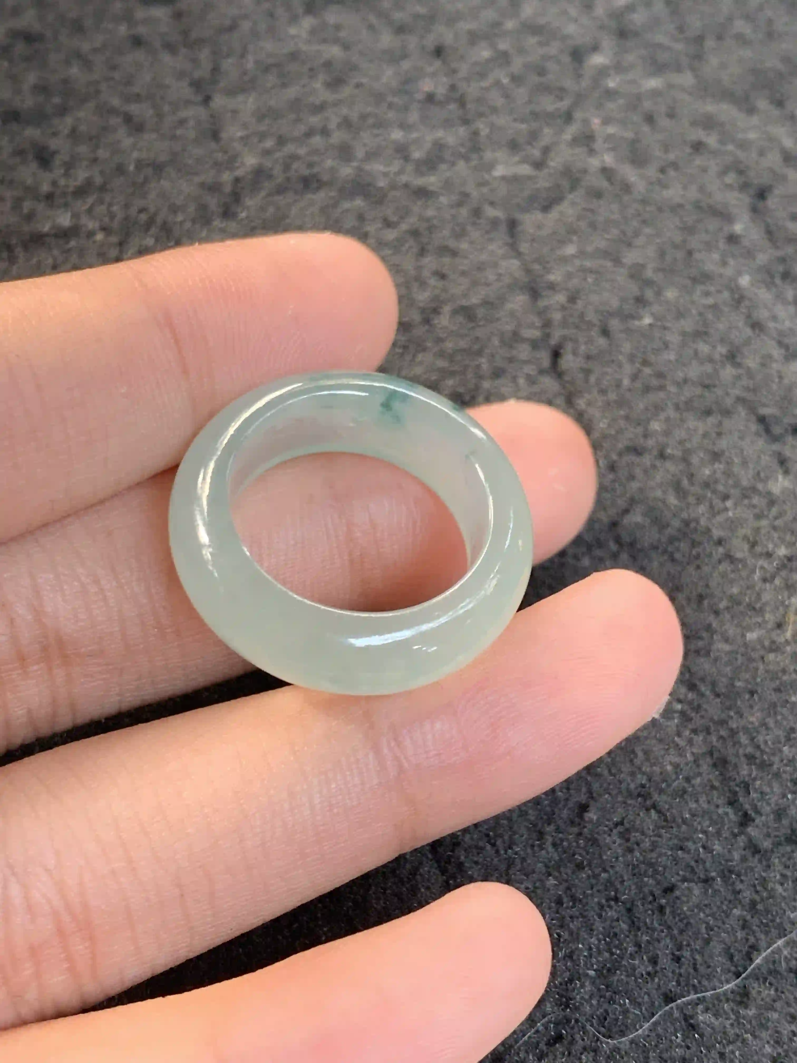 Translucent Light Green Jadeite Ring with Bluish Flecks | Myanmar Jadeite reference #1320001