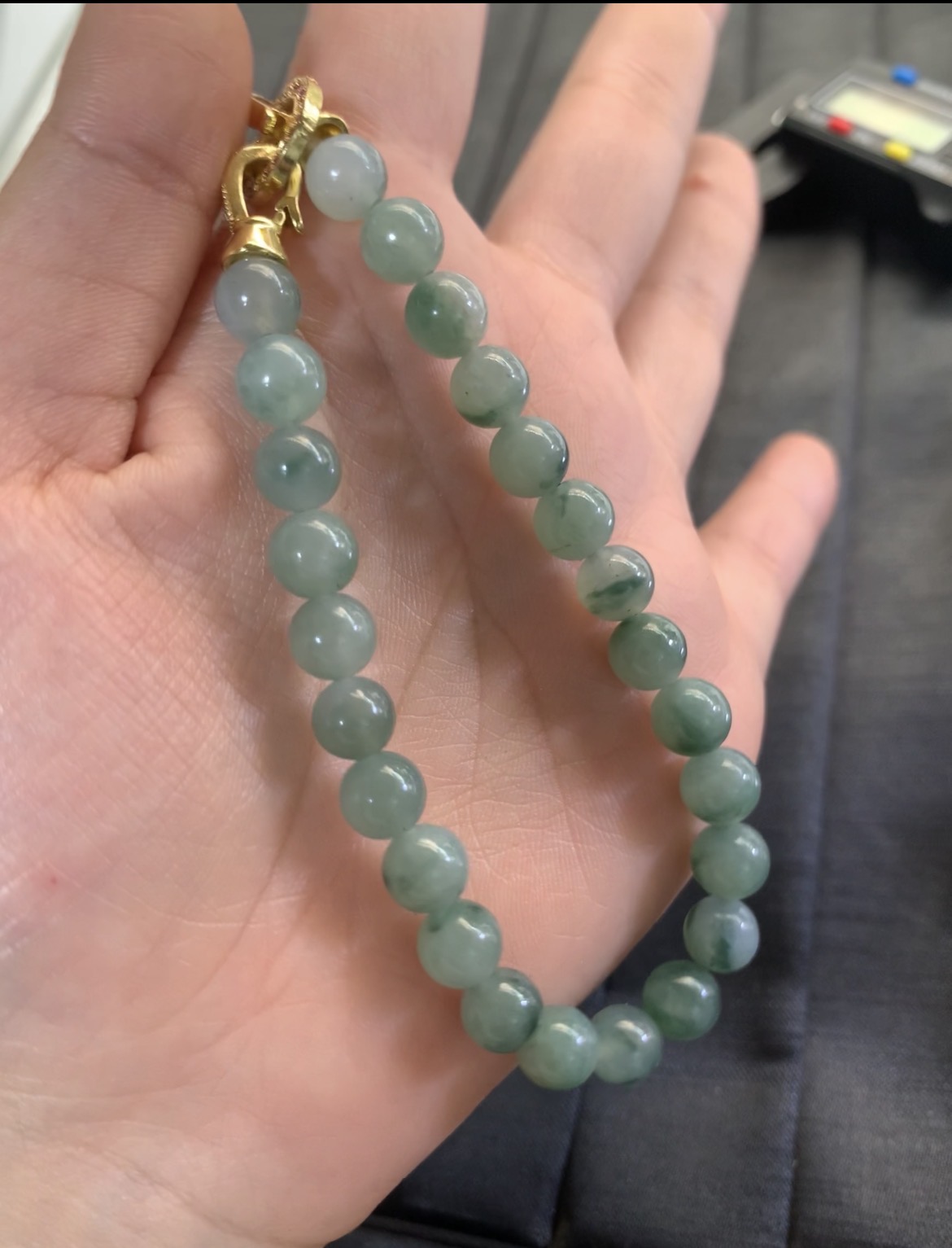 Natural Green Mottled Jade Beaded Bracelet - Burmese Jadeite from Myanmar