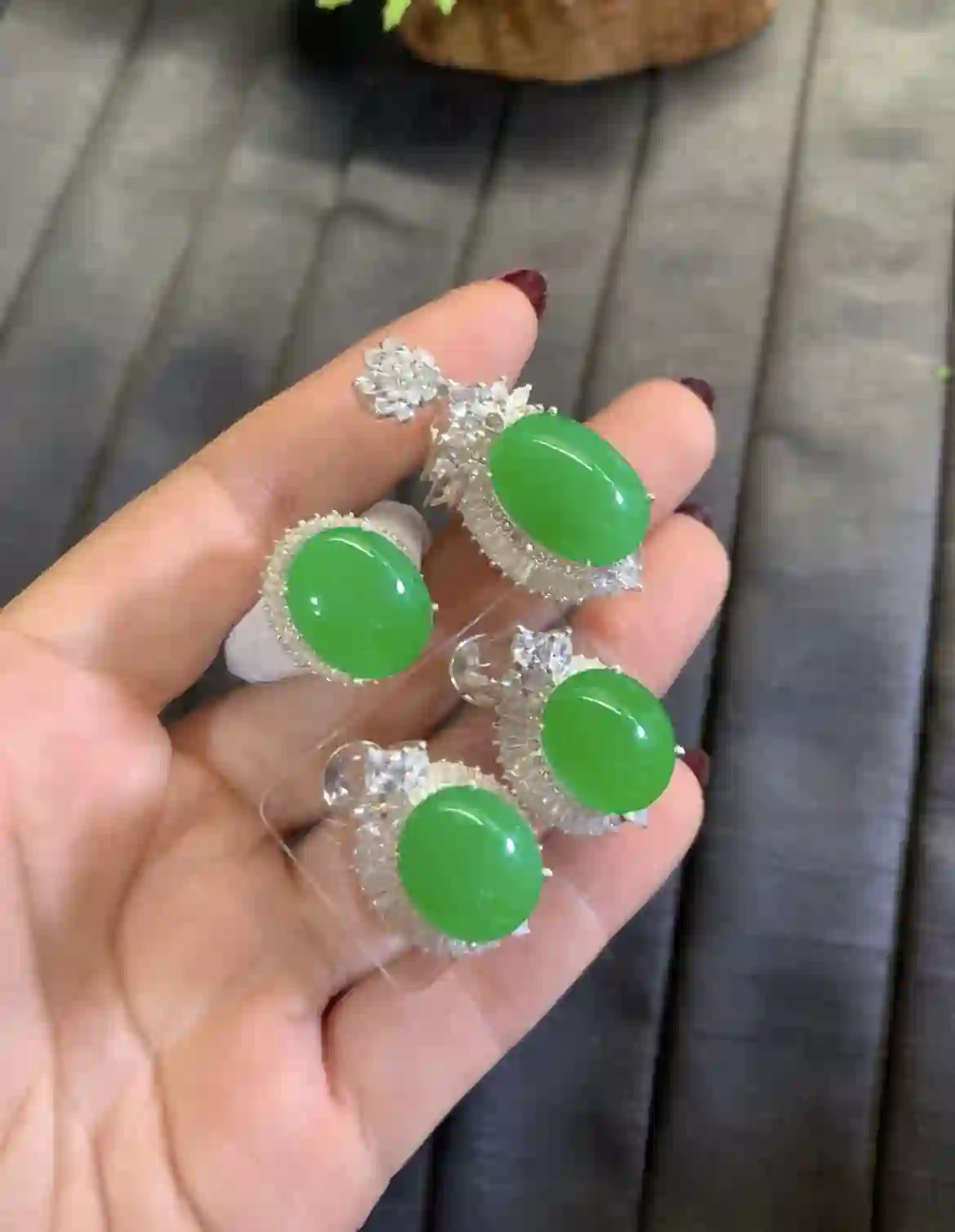 Vivid Green Jade Cabochon Jewelry Set | Myanmar Jadeite reference #2790006