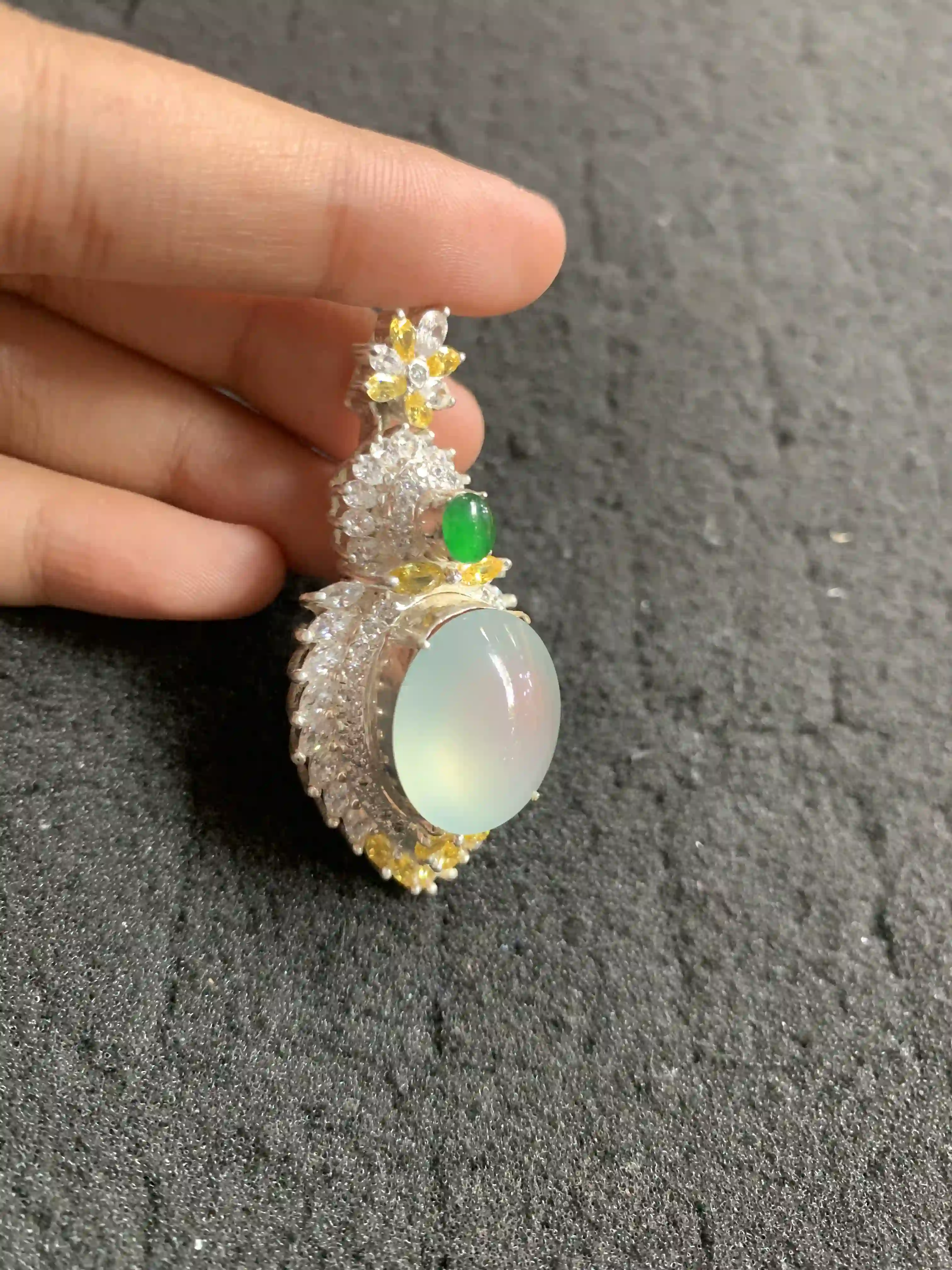  Natural Icy Green Jade Pendant with Colorful Accents | Myanmar Jadeite reference #1920004