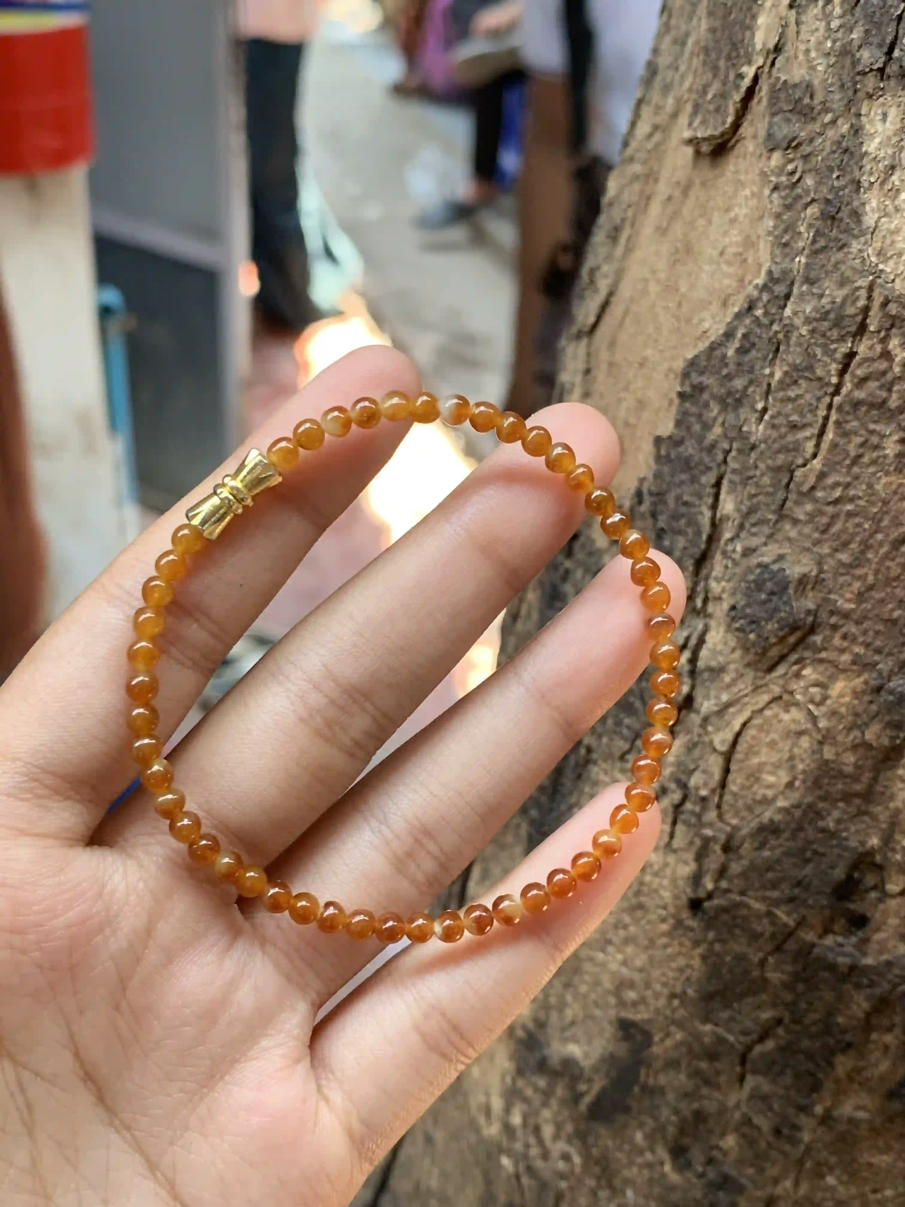 Natural Honey Yellow Jade Beaded Bracelet, view 2 | Myanmar Jadeite reference #2220005