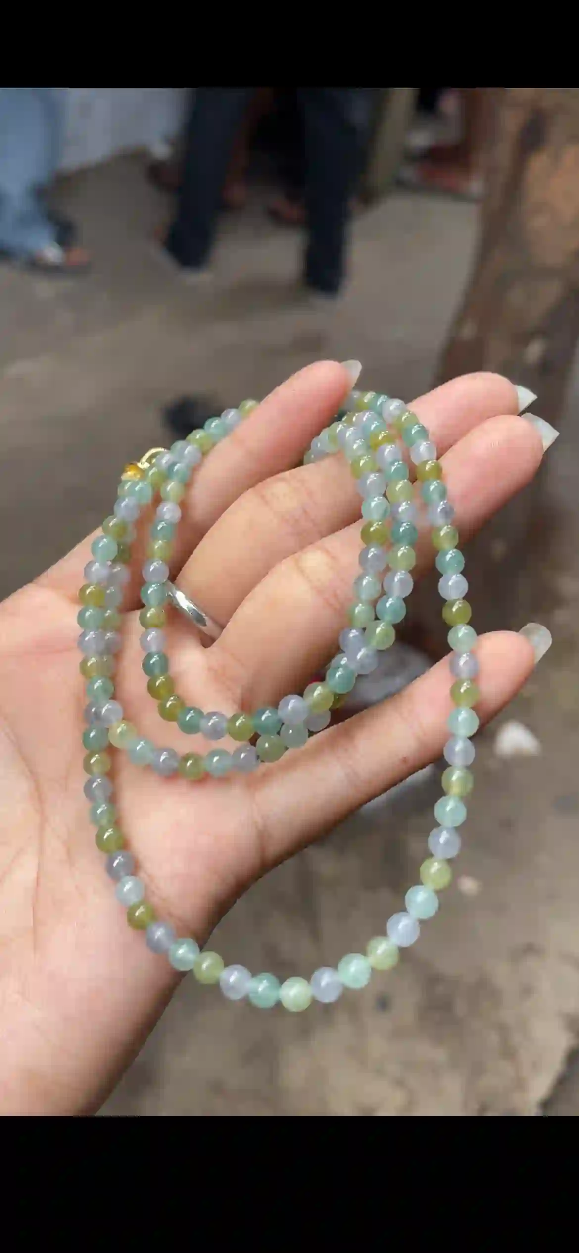 Tri‑Color Icy Jadeite Multi‑Wrap Beaded Bracelet, view 2 | Myanmar Jadeite reference #12390001
