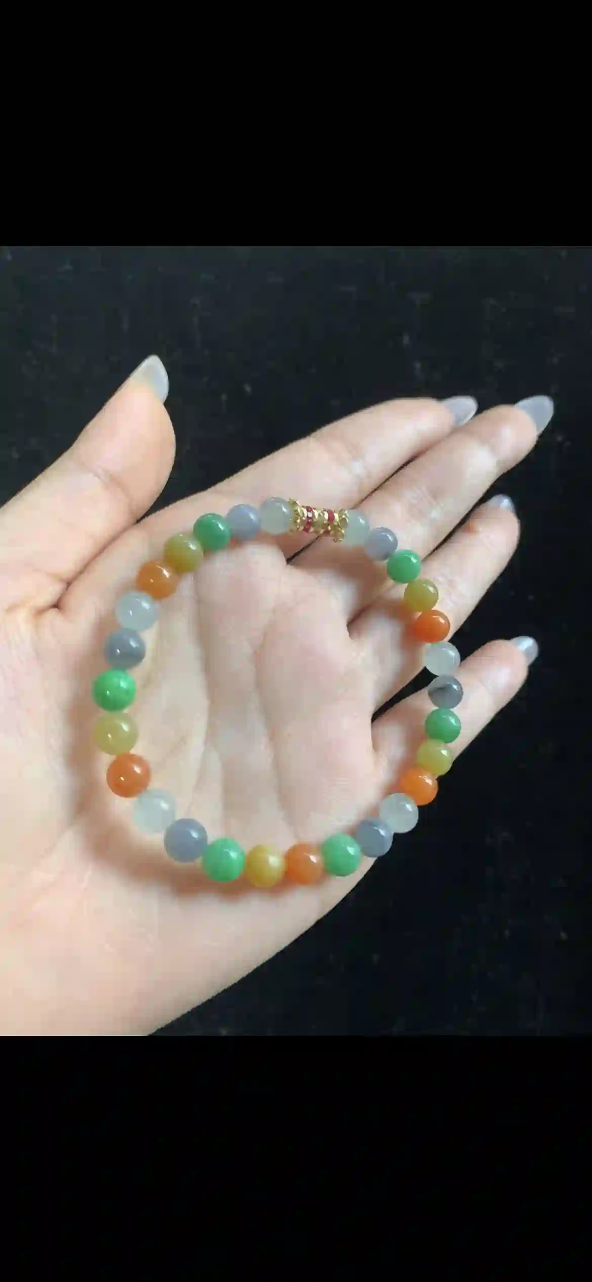 Five-Color Harmony Jade Bracelet — Nature’s Palette with Gold Accent | Myanmar Jadeite reference #33090001