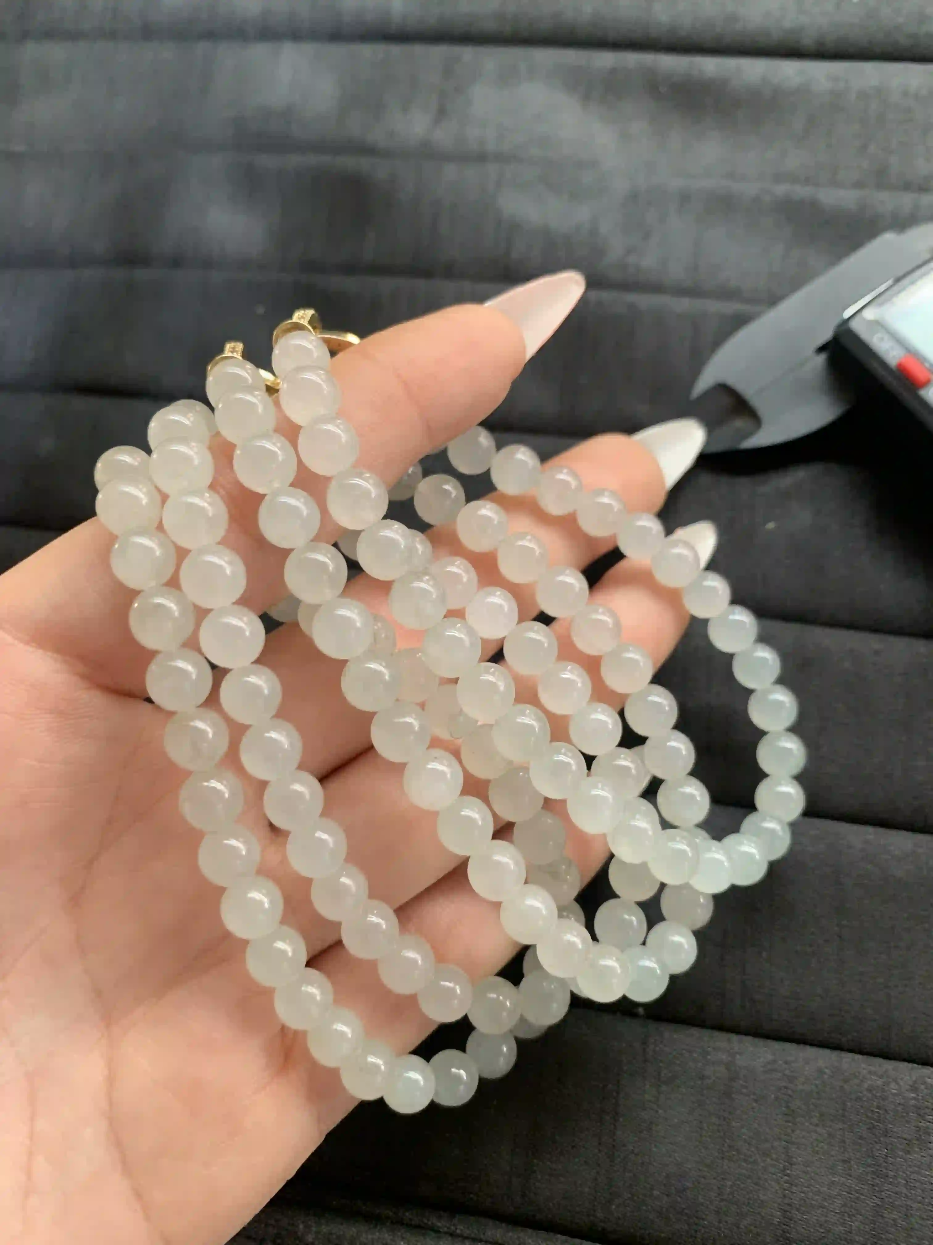  Translucent Light Grayish-White Beaded Multi-Strand Necklace | Myanmar Jadeite reference #1530001
