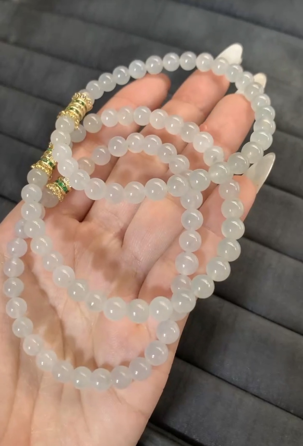 Natural Icy White Jade Bead Necklace Natural Icy White Jade Bead Necklace - Burmese Jadeite from Myanmar