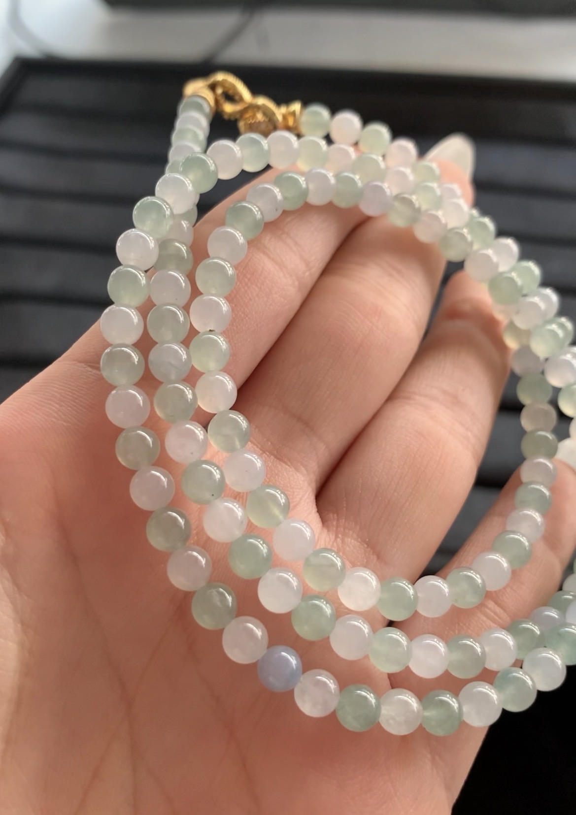   Natural Icy Multicolor Jade Bead Necklace - Burmese Jadeite Type A from Hpakant, Myanmar | Myanmar Jadeite