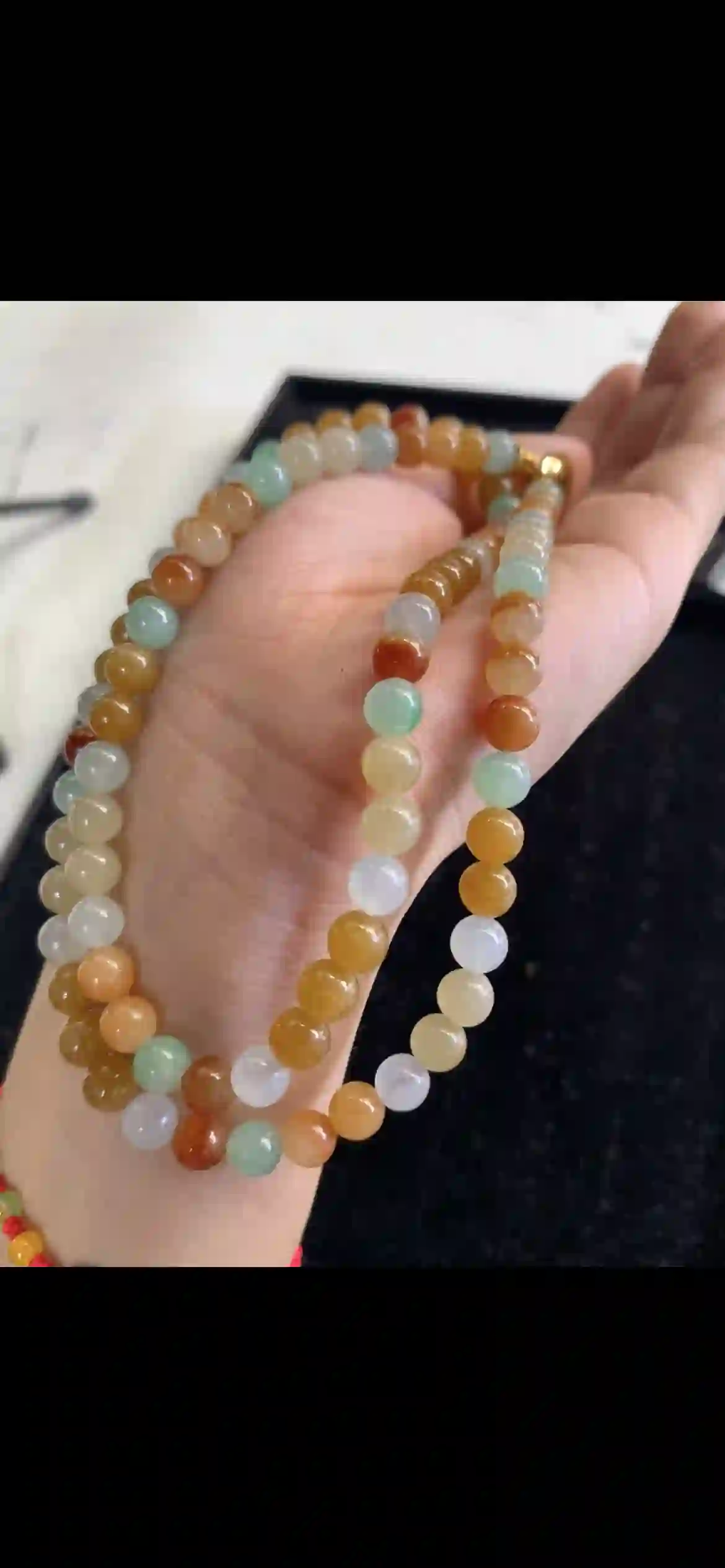 Sunset Gradient Jade Bead Necklace — Amber, Honey, Green & White with Gold Clasp | Myanmar Jadeite reference #21870001