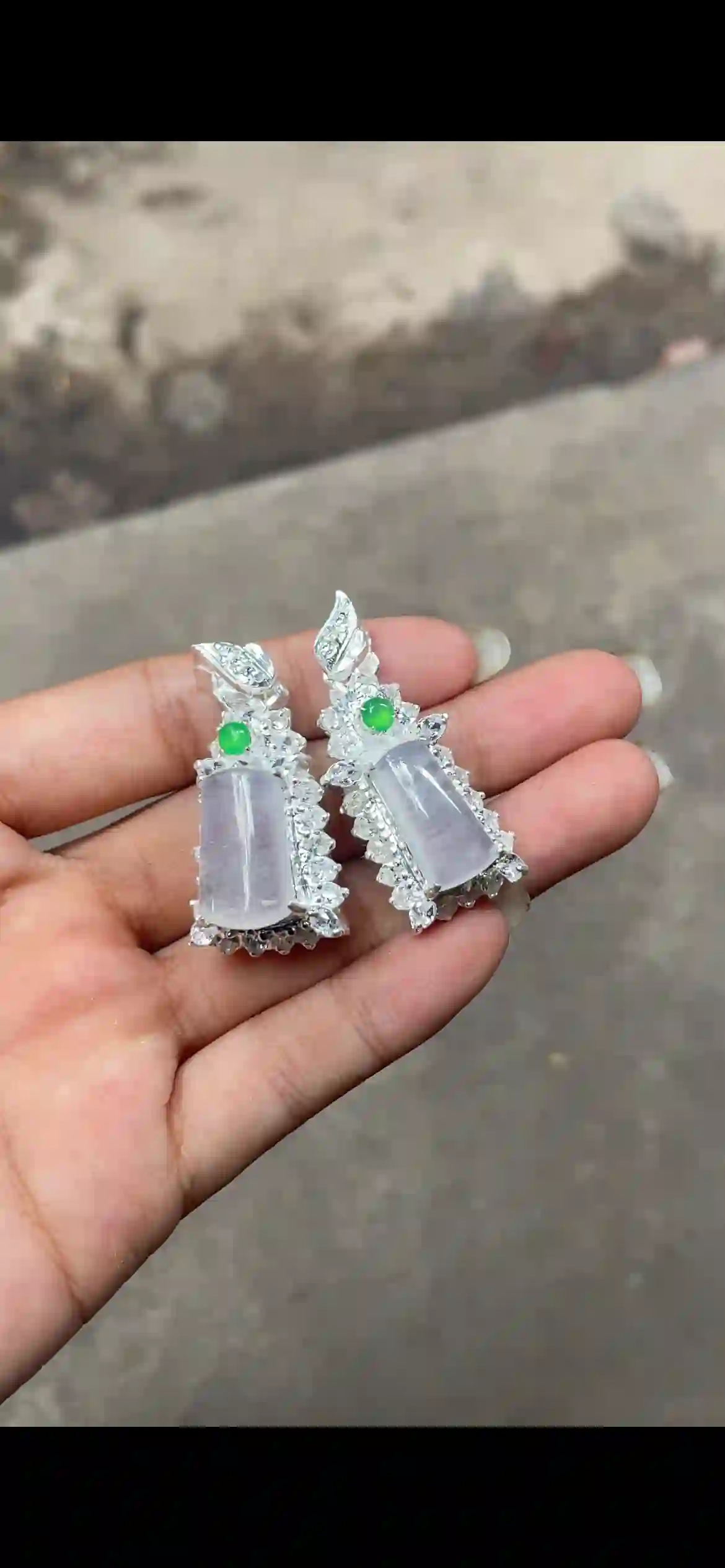 Icy Lavender Jadeite Silver Inlaid Pendants Pair, view 2 | Myanmar Jadeite reference #8250001