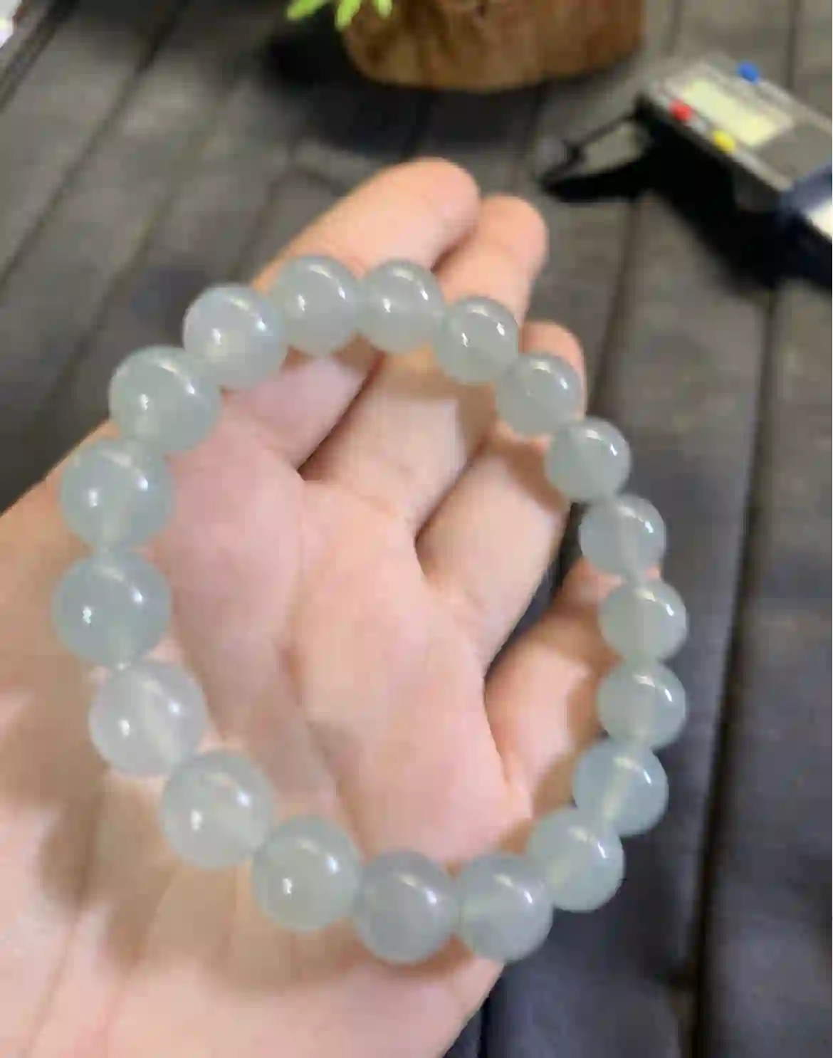 Icy Pale Blue-Green Jade Bead Bracelet, view 2 | Myanmar Jadeite reference #2790009