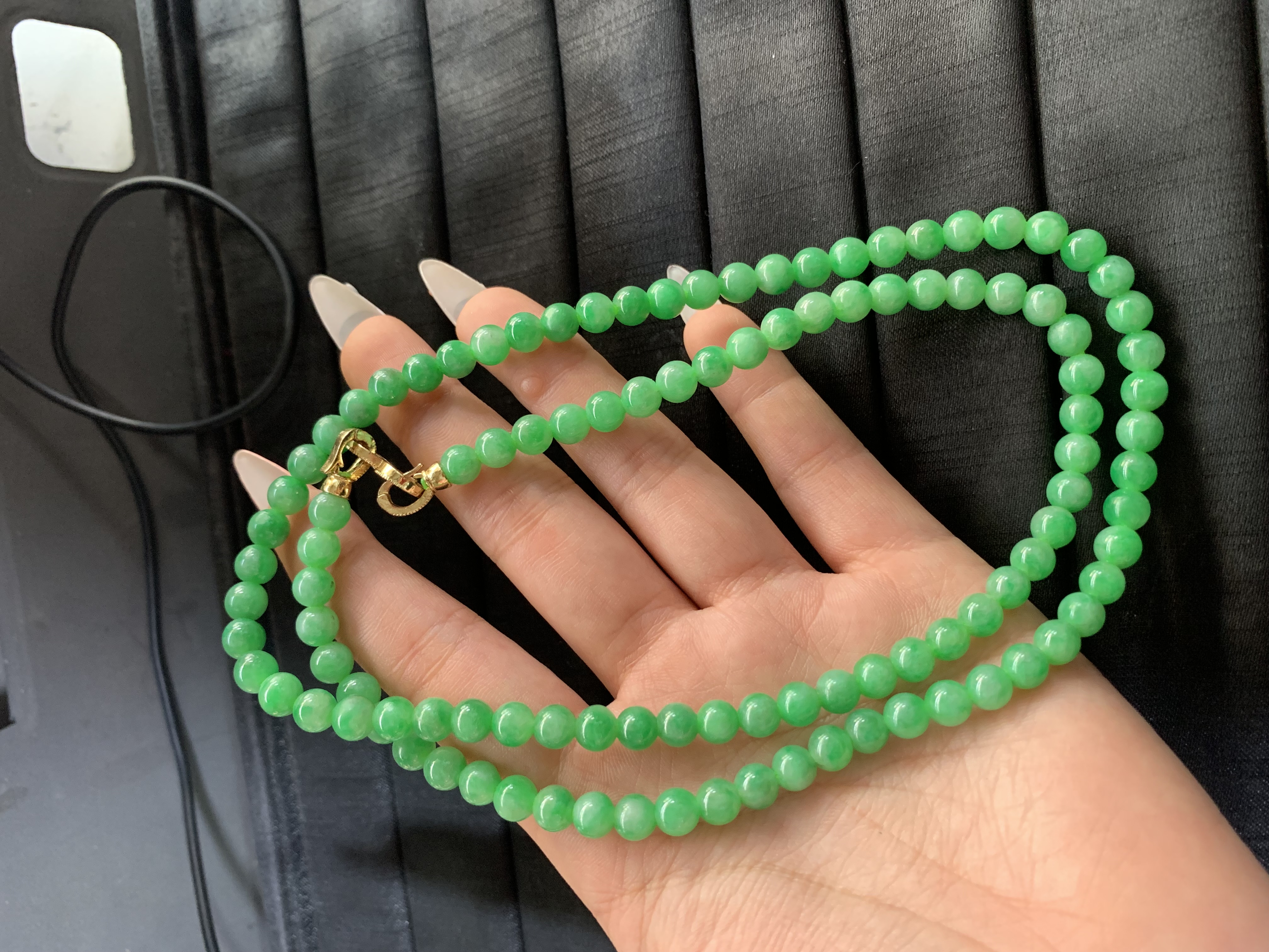 Vibrant Green Multi-Strand Beaded Necklace with Gold Clasp