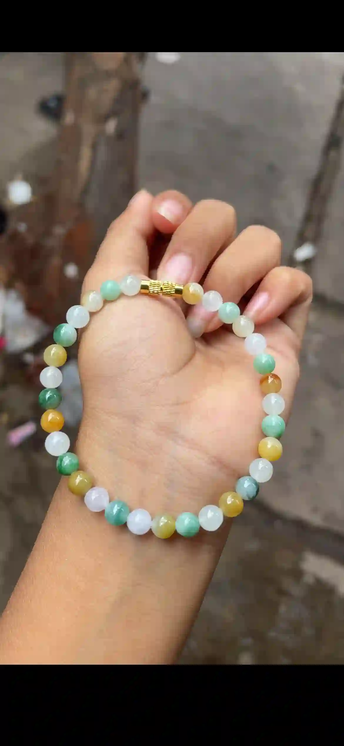Tri‑Color Icy Jadeite Single‑Wrap Beaded Bracelet | Myanmar Jadeite reference #12540001