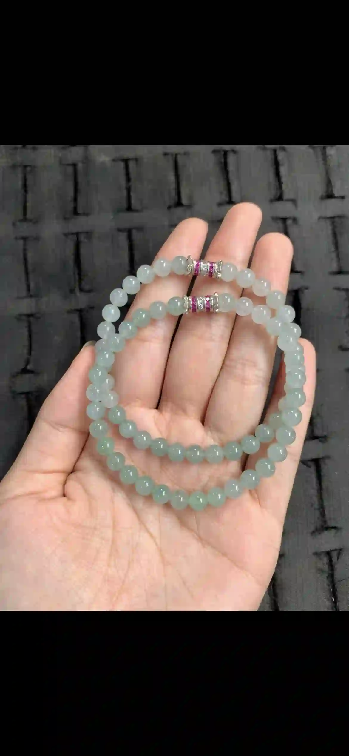 Icy Pale Green Jadeite Double-Loop Beaded Bracelet | Myanmar Jadeite reference #11910001