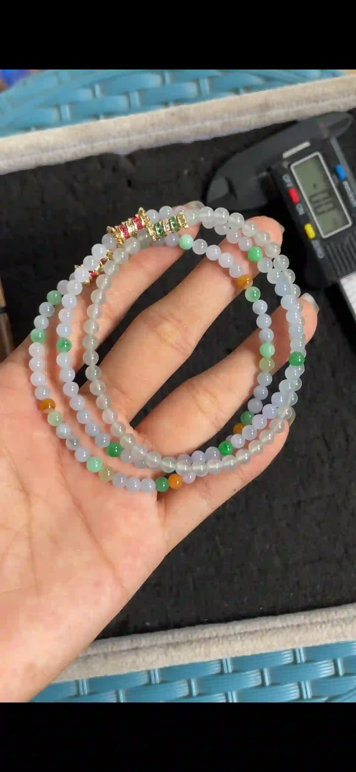 Multicolor Icy Translucent Jade Bead Multi-Wrap Bracelet with Gold Accent Spacers, view 2 | Myanmar Jadeite reference #5340001