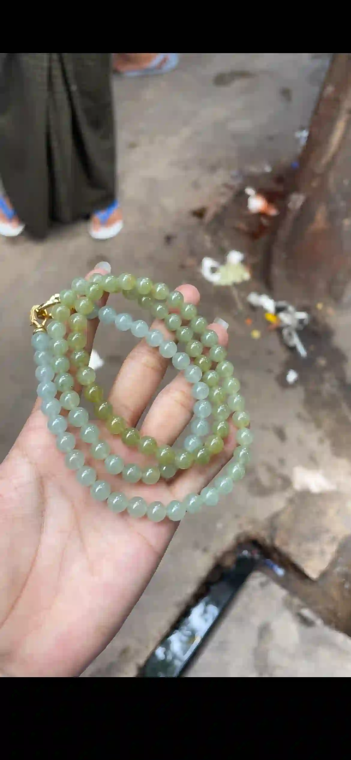 Gradient Honey Yellow & Icy Green Jadeite Bead Necklace with Gold Clasp | Myanmar Jadeite reference #18390001