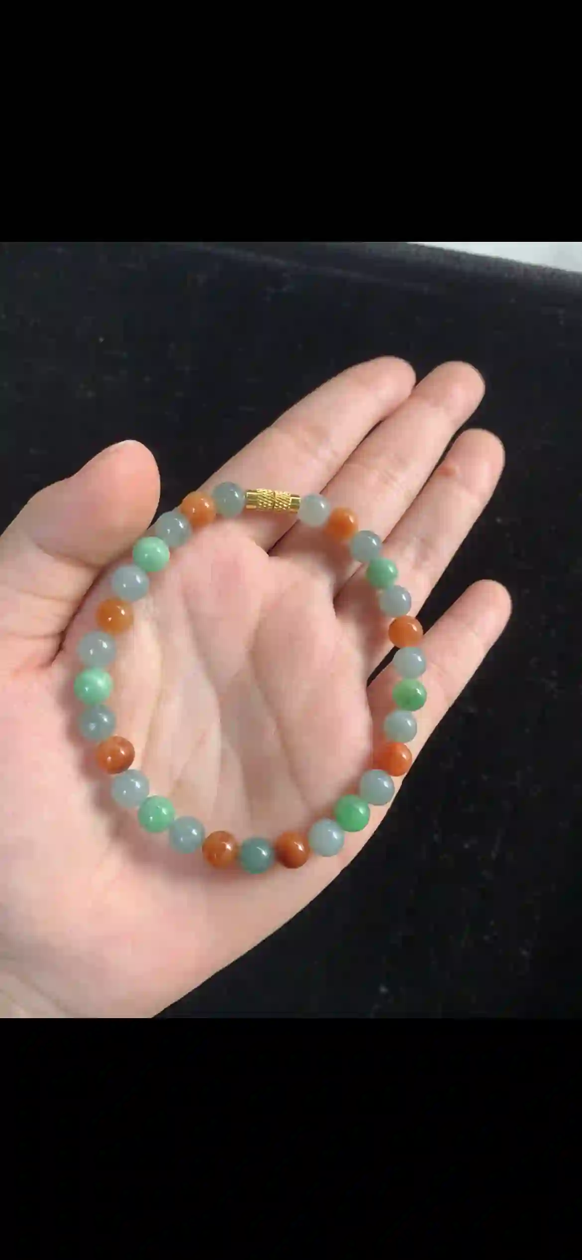 Tri-Color Harmony Jade Beaded Bracelet with Gold Magnetic Clasp | Myanmar Jadeite reference #36720001