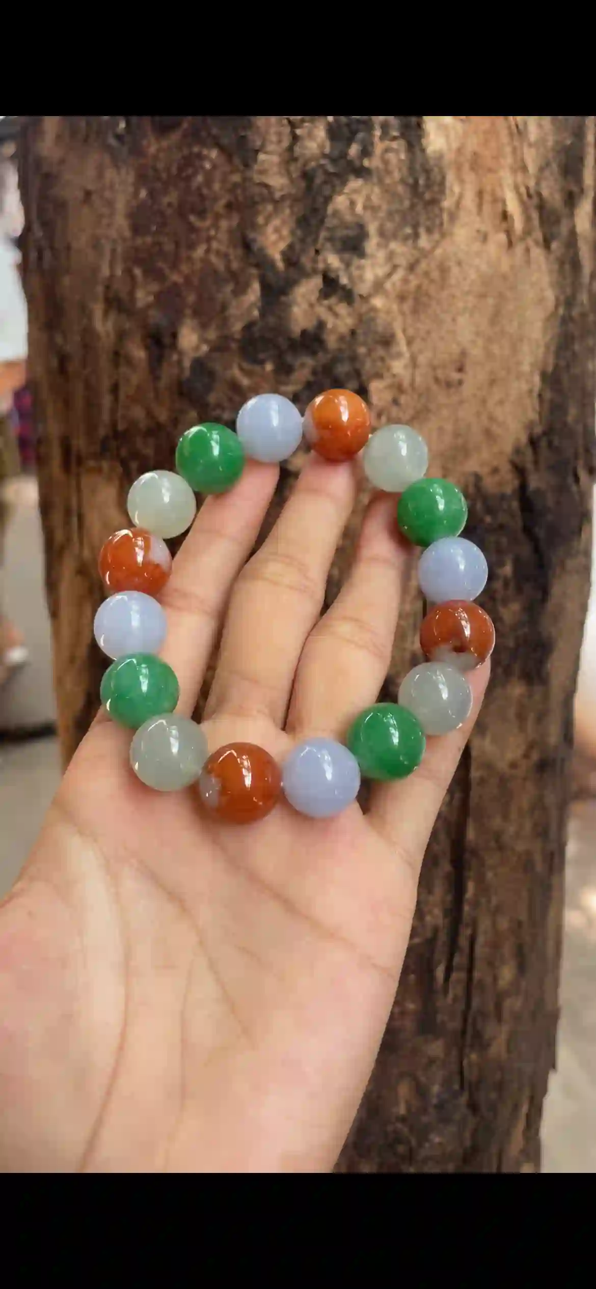 Natural Multi-Color Jadeite Bead Bracelet, view 2 | Myanmar Jadeite reference #8130001