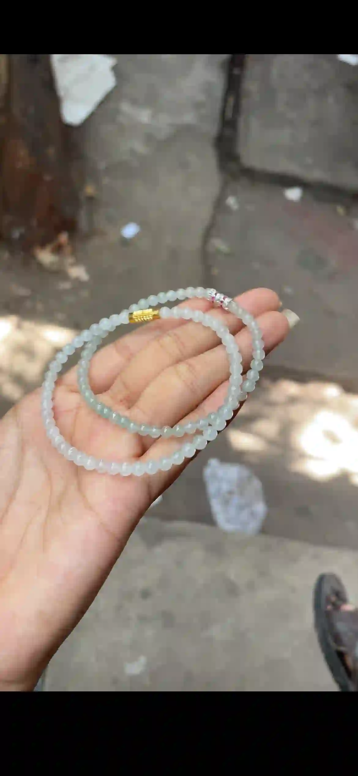 Double-Strand Icy White & Pale Green Jade Bead Bracelet | Myanmar Jadeite reference #18600001